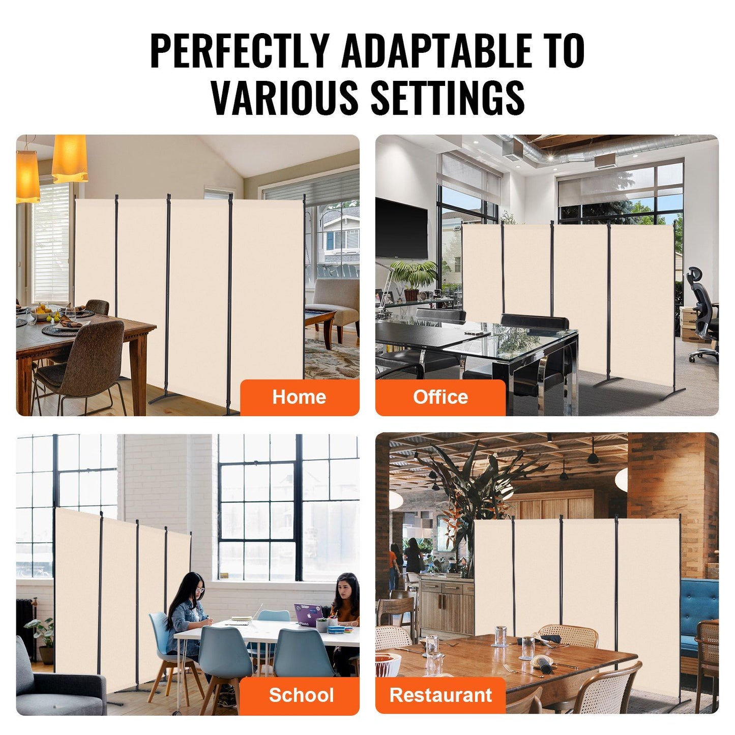 Room Divider, 4 Panels Room Divider, Folding Privacy Screen and Portable Partition Divider for Room Separation, Freestanding Room Partitions for Office, Bedroom, Study, Beige
