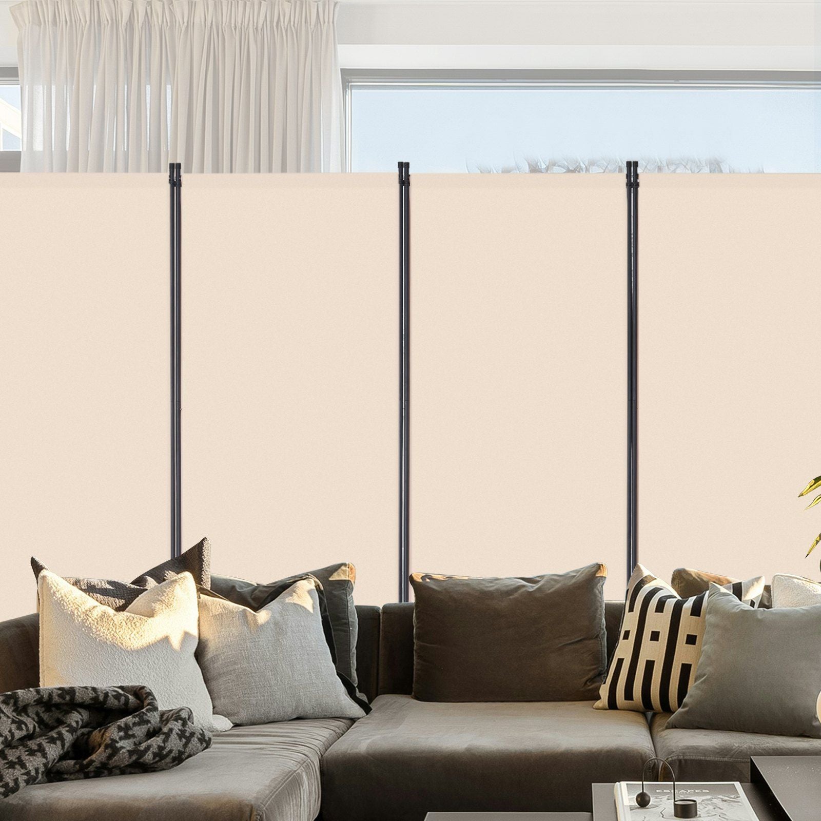 Room Divider, 4 Panels Room Divider, Folding Privacy Screen and Portable Partition Divider for Room Separation, Freestanding Room Partitions for Office, Bedroom, Study, Beige