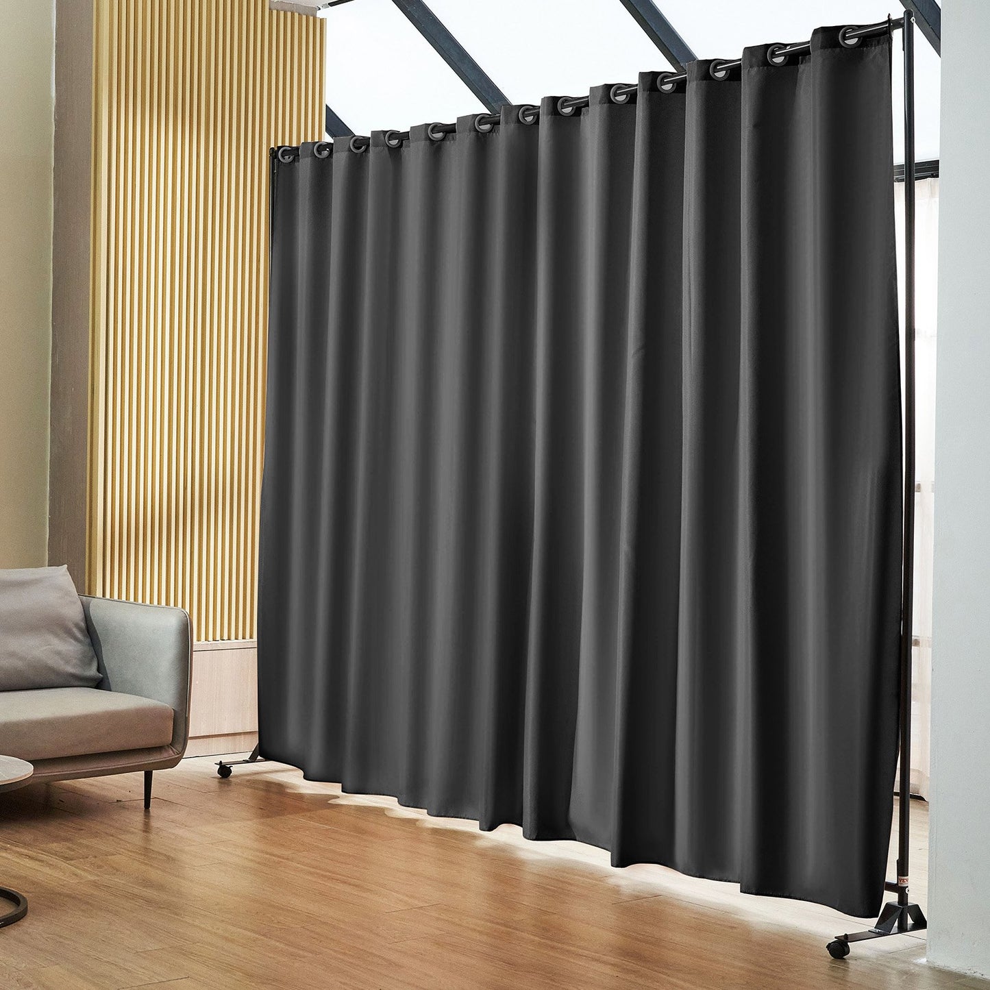 Room Divider, 8 ft x 10 ft (96 x 120inch) Portable Panel Room Divider with Wheels Curtain Divider Stand, Room Divider Privacy Screen for Office, Bedroom, Dining Room, Study, Black