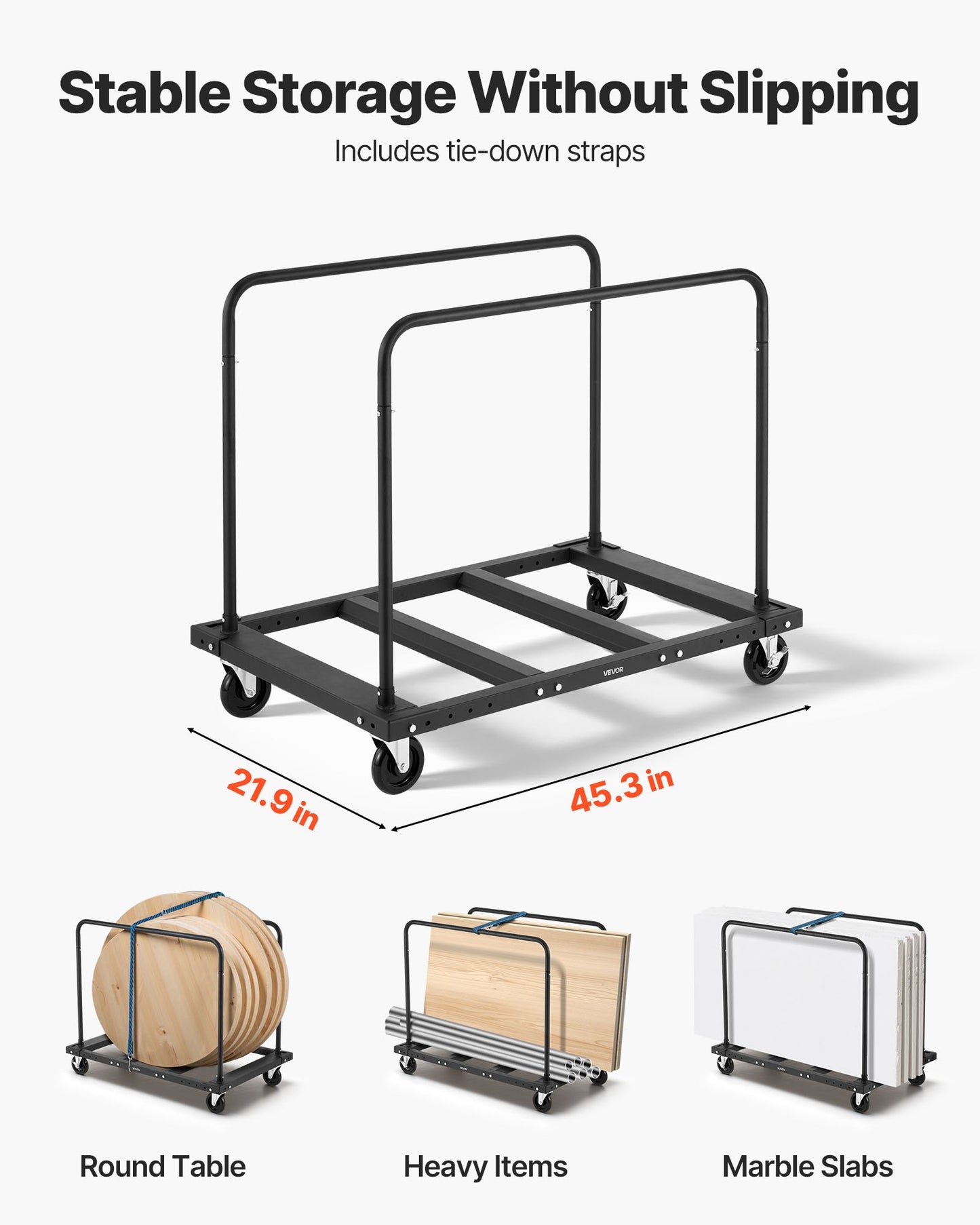 Drywall Cart Dolly, 816 kg Load Capacity, Steel Panel Truck Cart with 12.5 mm Swivel Casters, Lumber Drywall Dolly with Tie-Down Strap & 2 Side Handrails for Factory, Warehouse, Garage, Black
