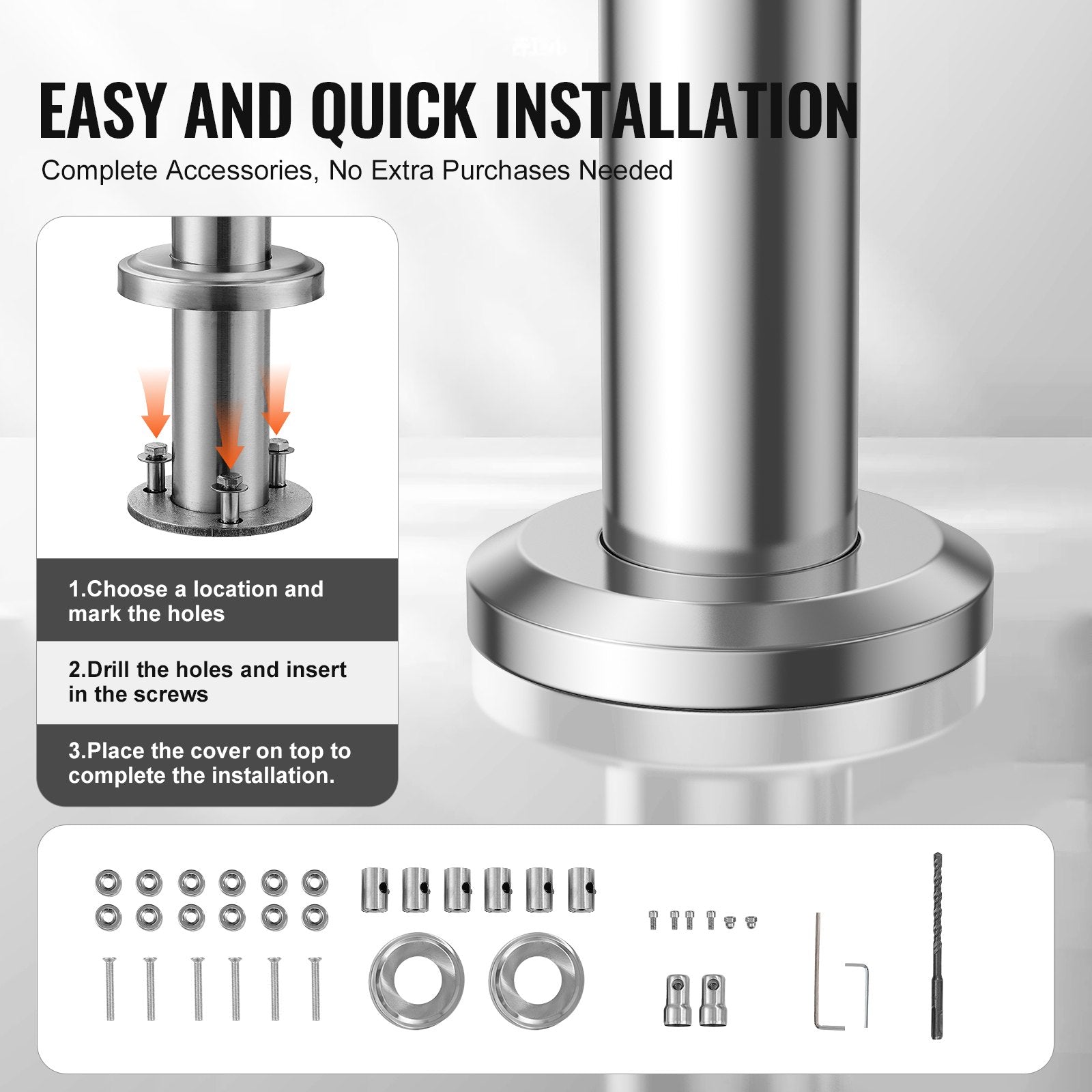 47.2in Handrails for Outdoor Steps 3 Crossbars Staircase for Porch Deck