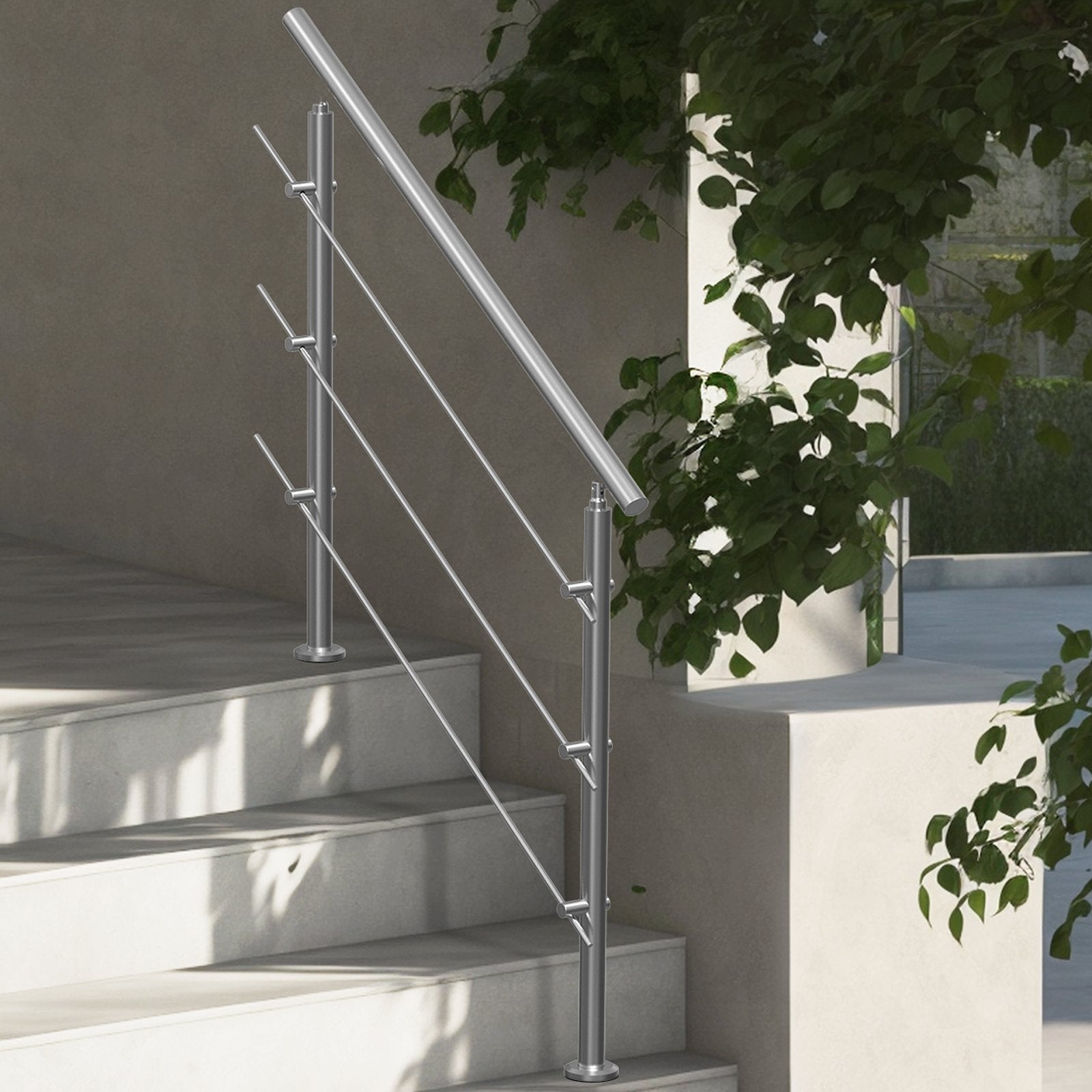 47.2in Handrails for Outdoor Steps 3 Crossbars Staircase for Porch Deck
