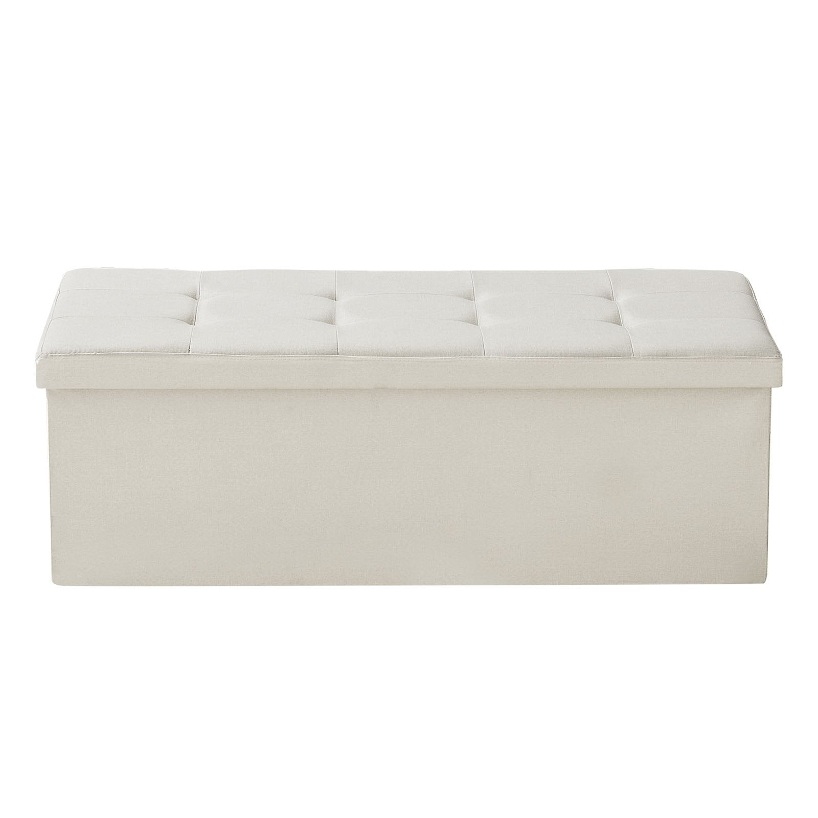 Foldable Storage Ottoman Bench, End of Bed Bench with Side Bags, Folding Upholstered Storage Chest Supports 660 lbs, Linen Bed Ottoman with Large Space for Living Room, Bedroom, Entryway, Beige
