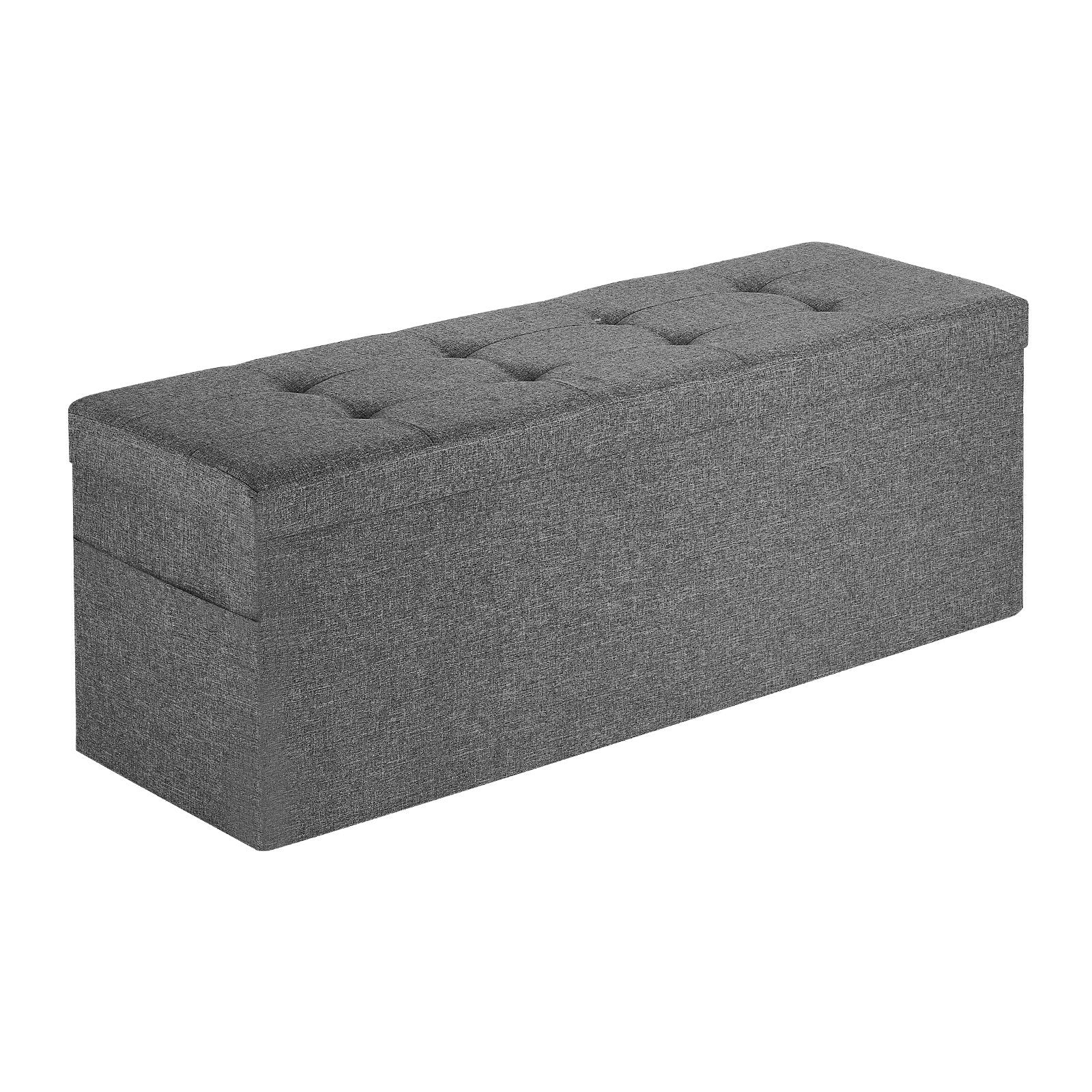 Foldable Storage Ottoman Bench, End of Bed Bench with Side Bags, Folding Upholstered Storage Chest Supports 660 lbs, Linen Bed Ottoman with Large Space for Living Room, Bedroom, Entryway, Grey