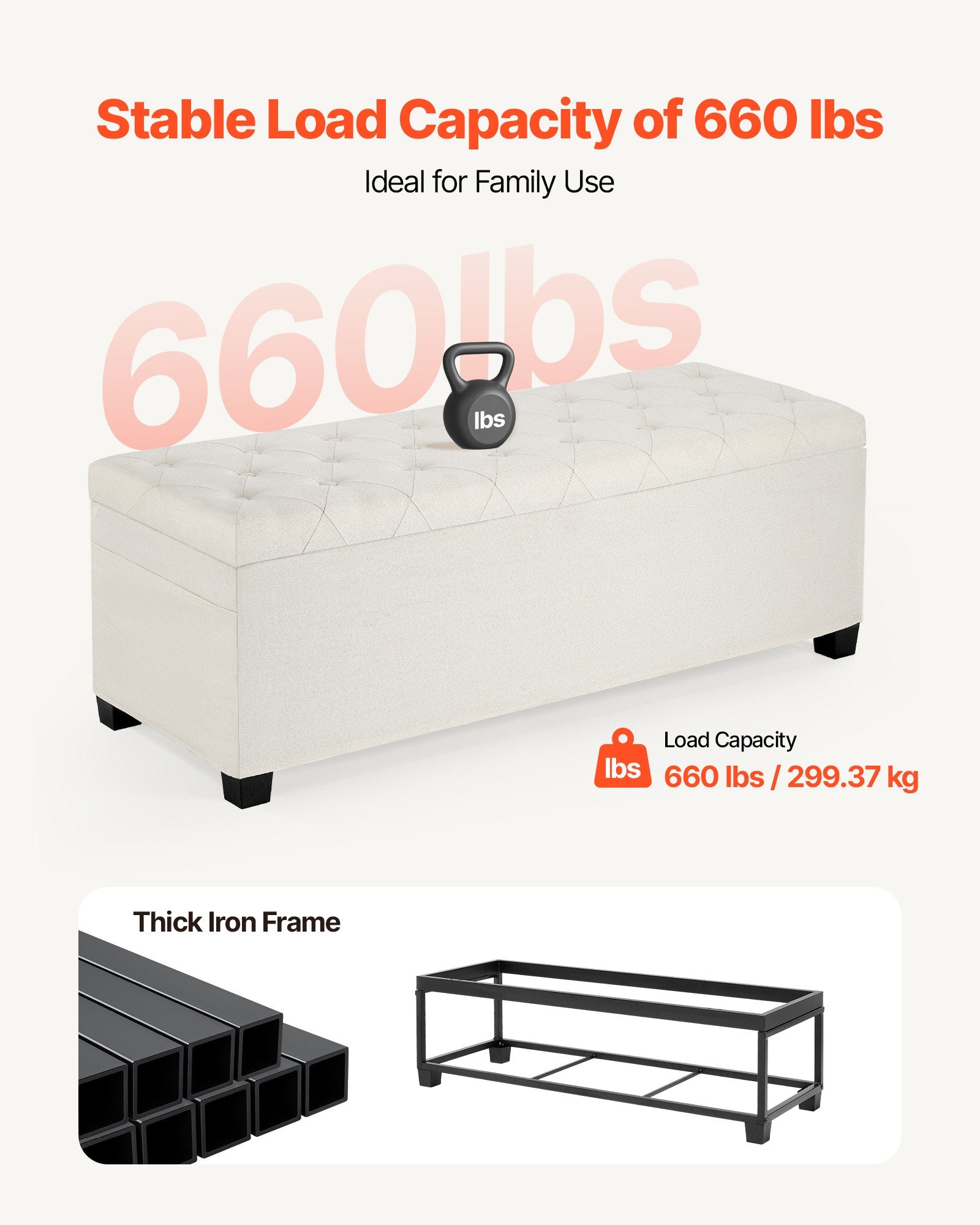 Storage Ottoman Bench, Button-Tufted End of Bed Bench with Side Bags, Flip-up Upholstered Storage Chest with Metal Frame, Linen Bed Ottoman for Living Room, Bedroom, Entryway, Office, Beige