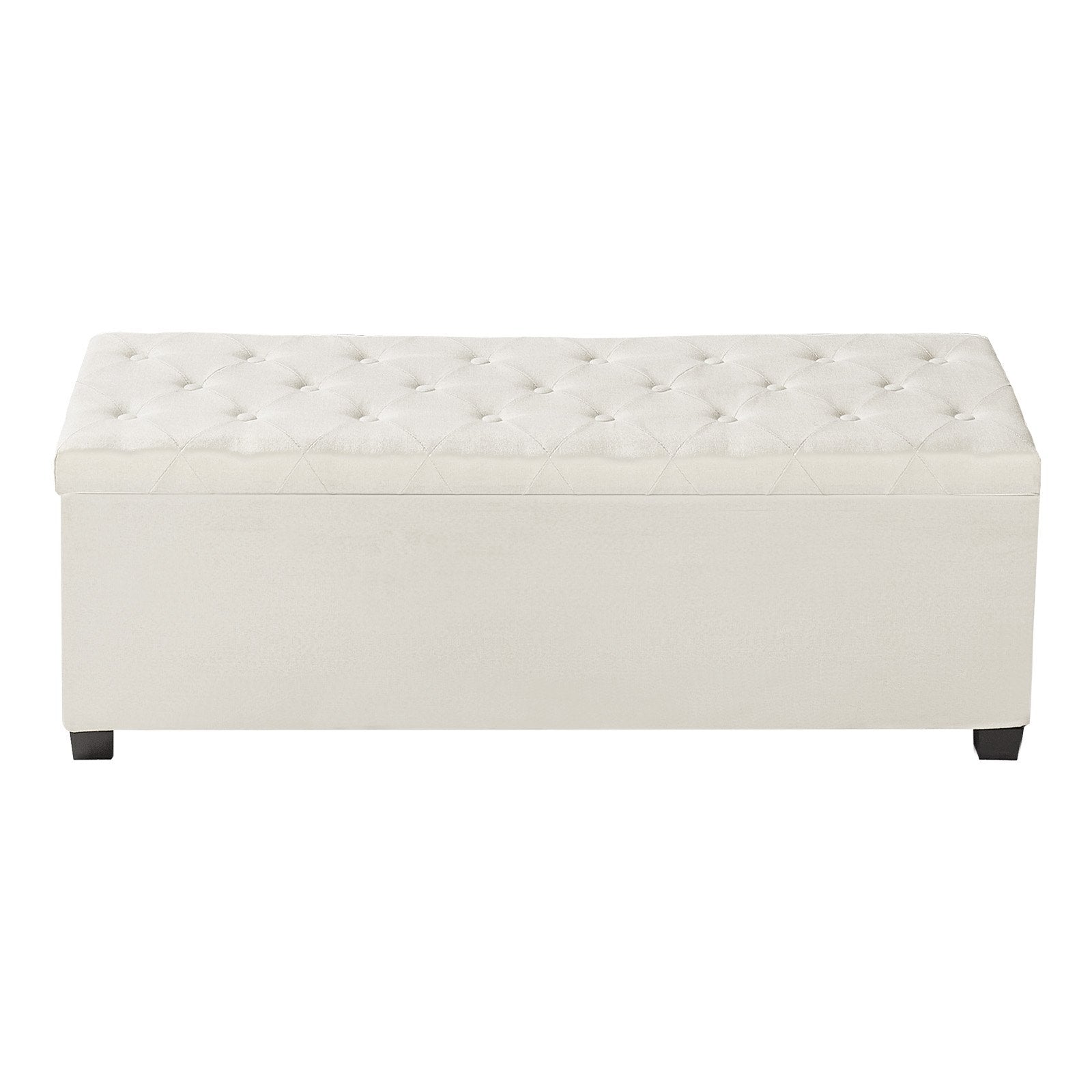 Storage Ottoman Bench, Button-Tufted End of Bed Bench with Side Bags, Flip-up Upholstered Storage Chest with Metal Frame, Linen Bed Ottoman for Living Room, Bedroom, Entryway, Office, Beige