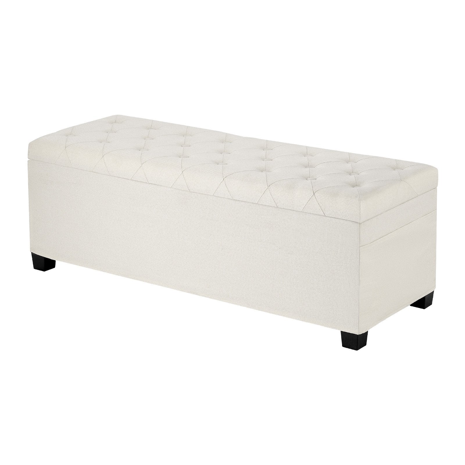 Storage Ottoman Bench, Button-Tufted End of Bed Bench with Side Bags, Flip-up Upholstered Storage Chest with Metal Frame, Linen Bed Ottoman for Living Room, Bedroom, Entryway, Office, Beige
