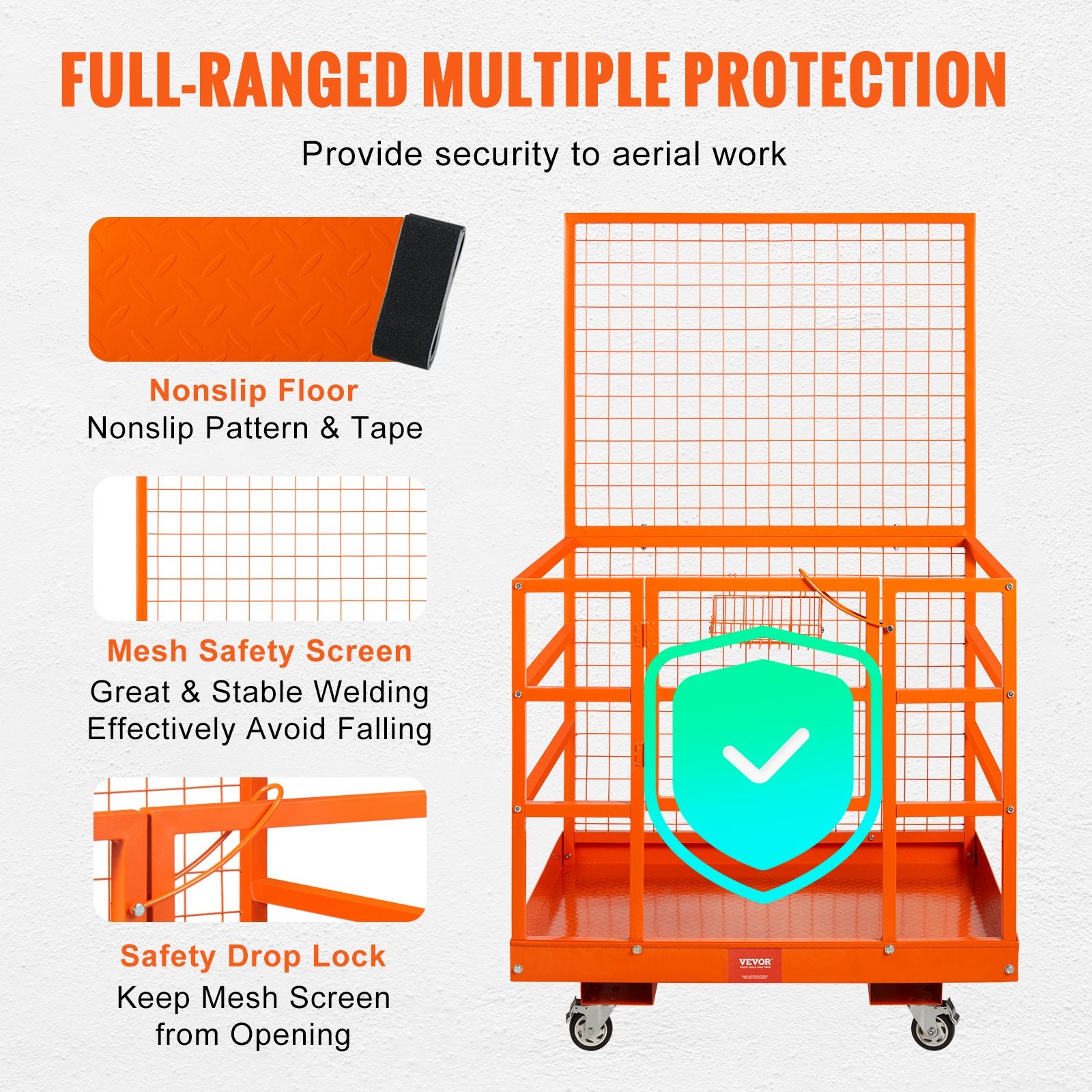 Forklift Safety Cage Work Platform 43X45in 1400lbs w/ Wheels for Aerial