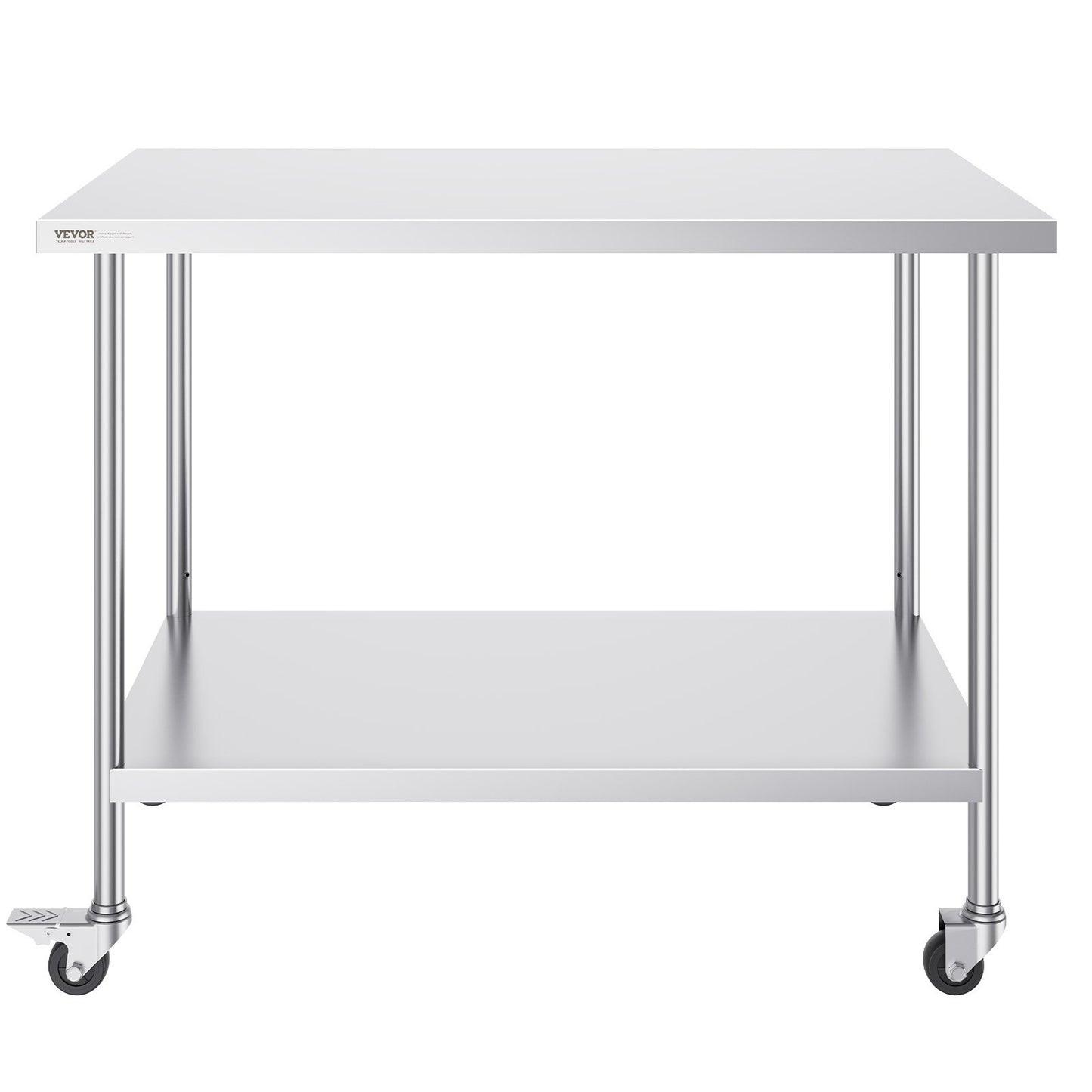 Stainless Steel Work Table 30 x 60 x 38 Inch, with 4 Wheels, 3 Adjustable Height Levels, Heavy Duty Food Prep Worktable for Commercial Kitchen Restaurant, Silver
