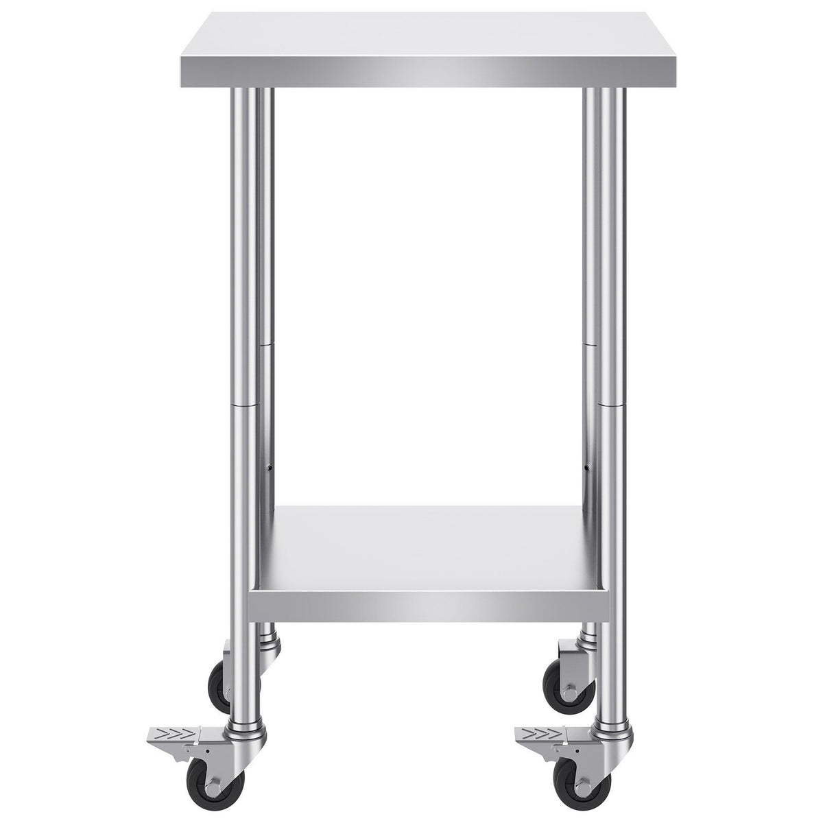 Stainless Steel Work Table 24 x 18 x 38 Inch, with 4 Wheels, 3 Adjustable Height Levels, Heavy Duty Food Prep Worktable for Commercial Kitchen Restaurant, Silver