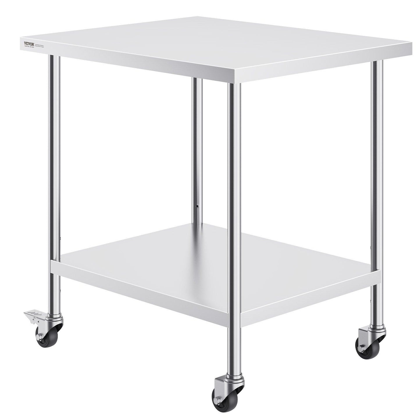 Stainless Steel Work Table 30 x 18 x 38 Inch, with 4 Wheels, 3 Adjustable Height Levels, Heavy Duty Food Prep Worktable for Commercial Kitchen Restaurant, Silver