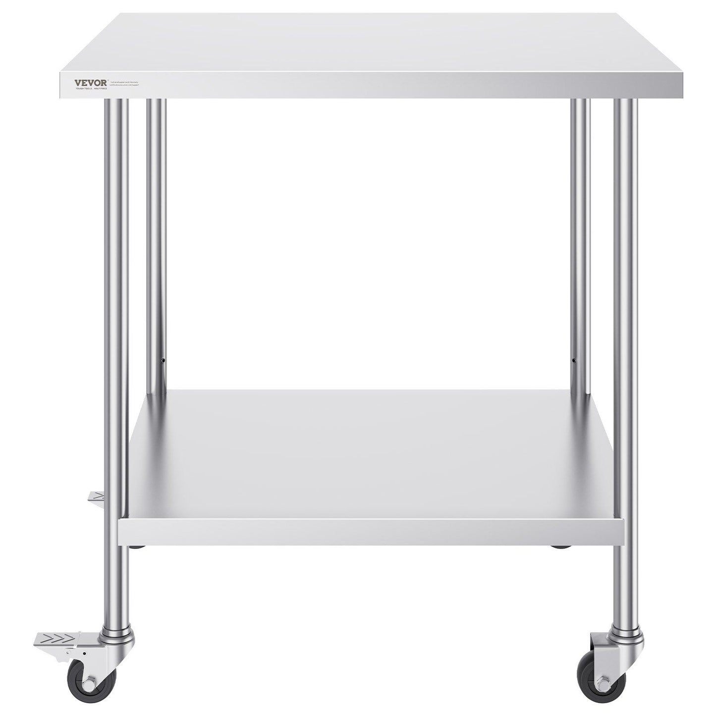 Stainless Steel Work Table 30 x 18 x 38 Inch, with 4 Wheels, 3 Adjustable Height Levels, Heavy Duty Food Prep Worktable for Commercial Kitchen Restaurant, Silver