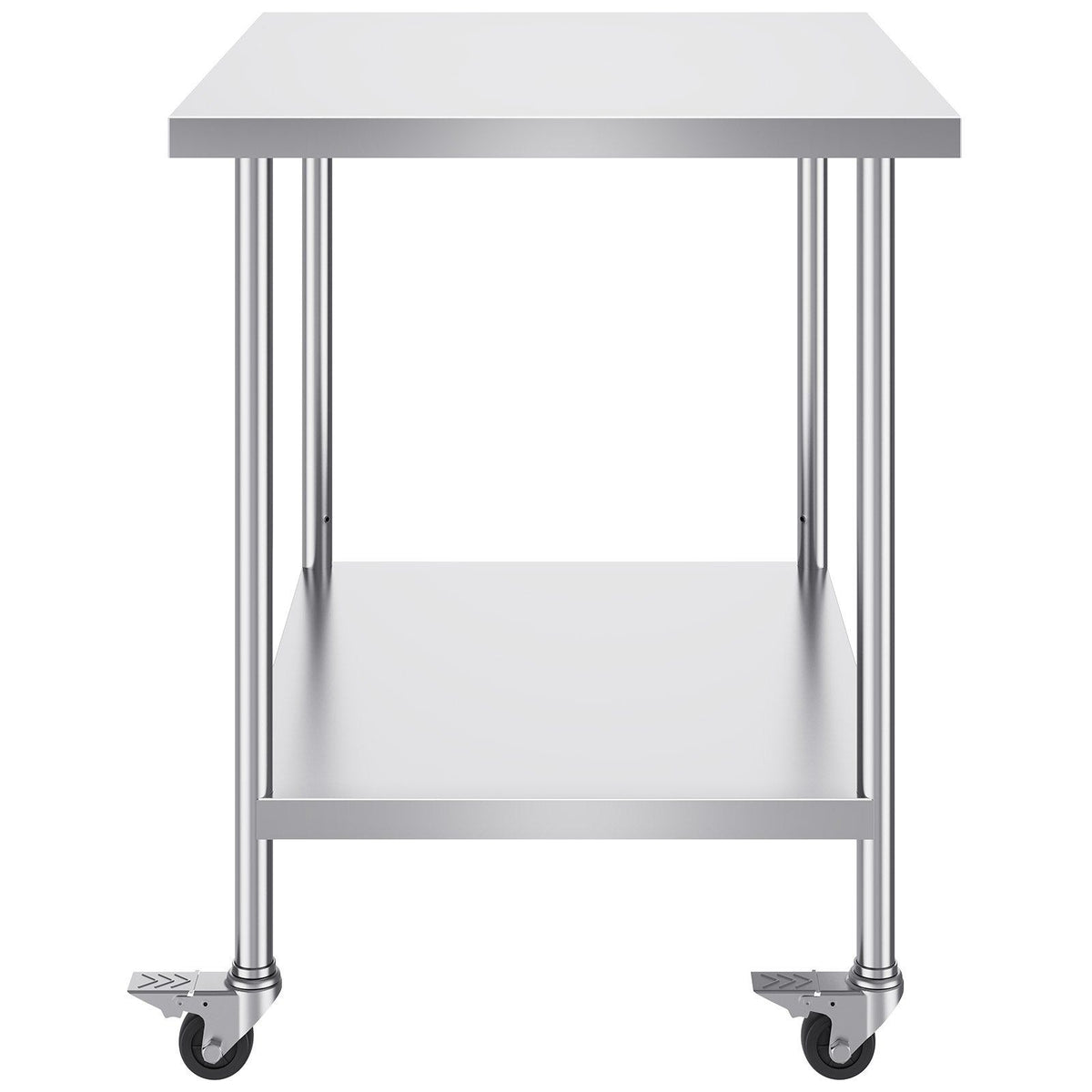 Stainless Steel Work Table 30 x 18 x 38 Inch, with 4 Wheels, 3 Adjustable Height Levels, Heavy Duty Food Prep Worktable for Commercial Kitchen Restaurant, Silver
