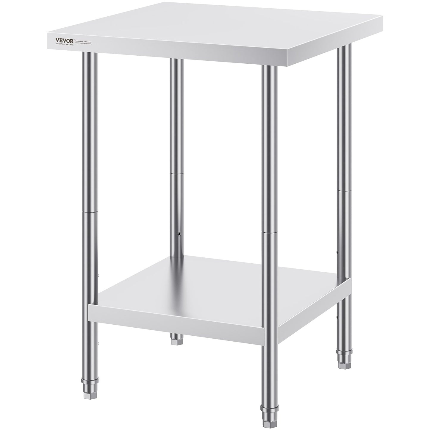 Stainless Steel Prep Table, 24 x 24 x 34 Inch, Heavy Duty Metal Worktable with 3 Adjustable Height Levels, Commercial Workstation for Kitchen Garage Restaurant Backyard
