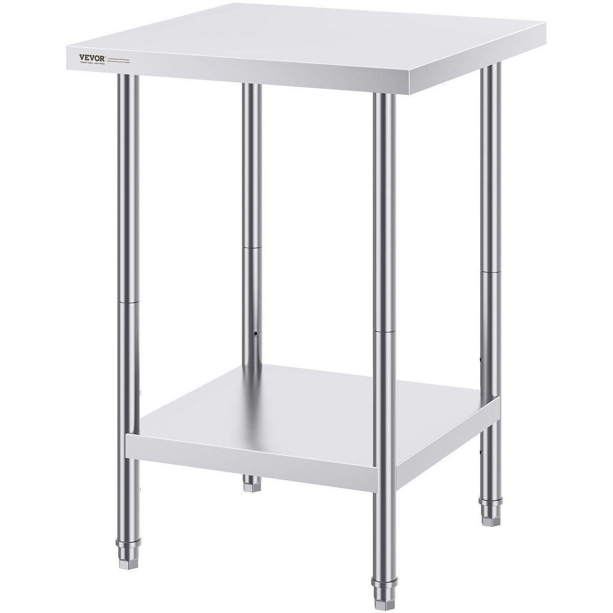 Stainless Steel Prep Table, 24 x 24 x 34 Inch, Heavy Duty Metal Worktable with 3 Adjustable Height Levels, Commercial Workstation for Kitchen Garage Restaurant Backyard