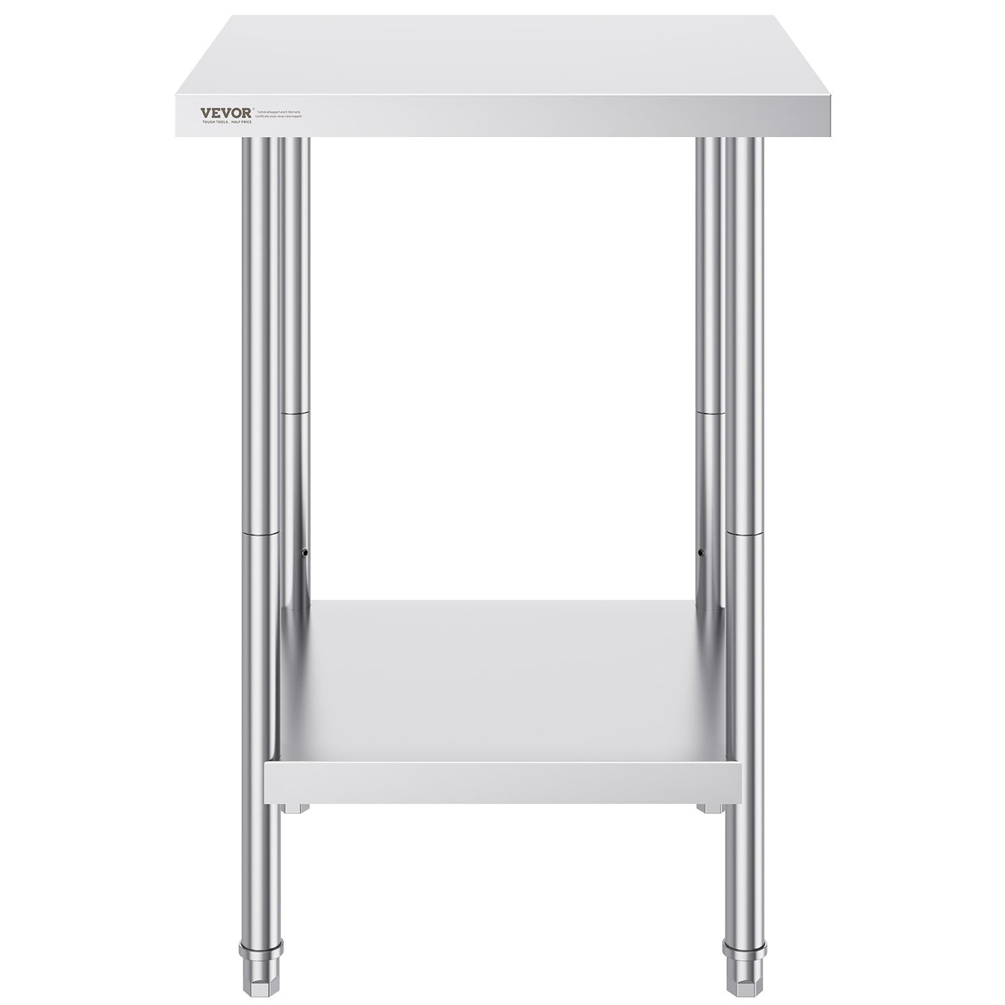 Stainless Steel Prep Table, 24 x 24 x 34 Inch, Heavy Duty Metal Worktable with 3 Adjustable Height Levels, Commercial Workstation for Kitchen Garage Restaurant Backyard