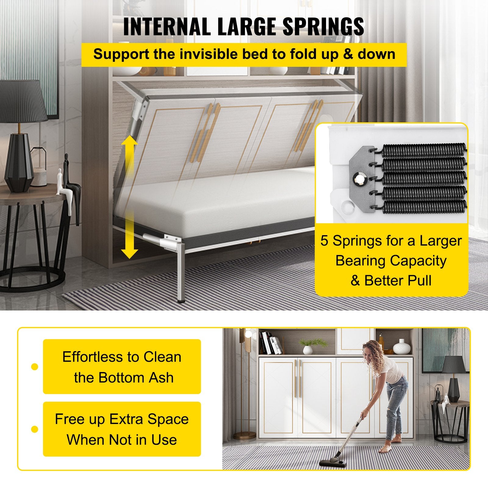 DIY Murphy Bed Springs Mechanism Hardware Kit Horizontal for Twin Size Bed