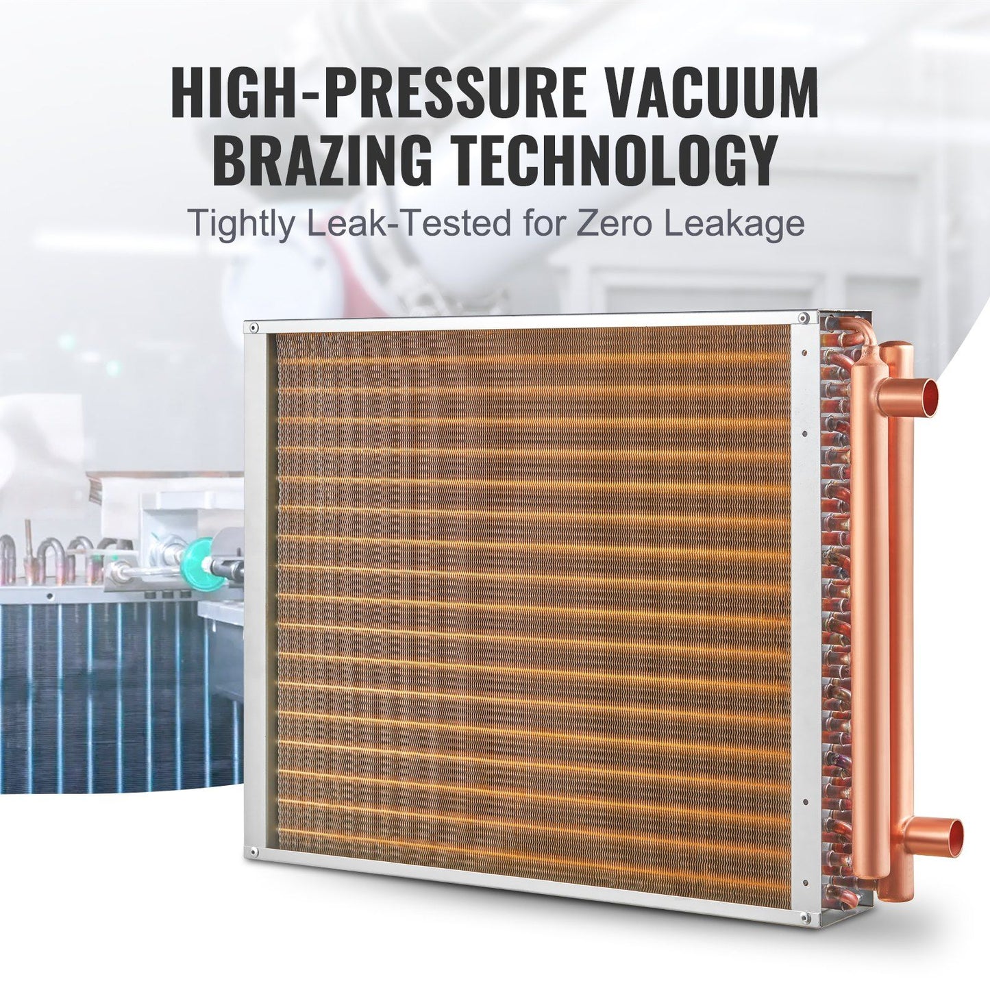 Heat Exchanger Water to Air, 18"x 20" with 3-Row 3/8" Copper Ports, 242 Aluminum Fins Heat Exchanger for Outdoor Wood Furnaces, Residential Heating and Cooling, and Forced Air Heating
