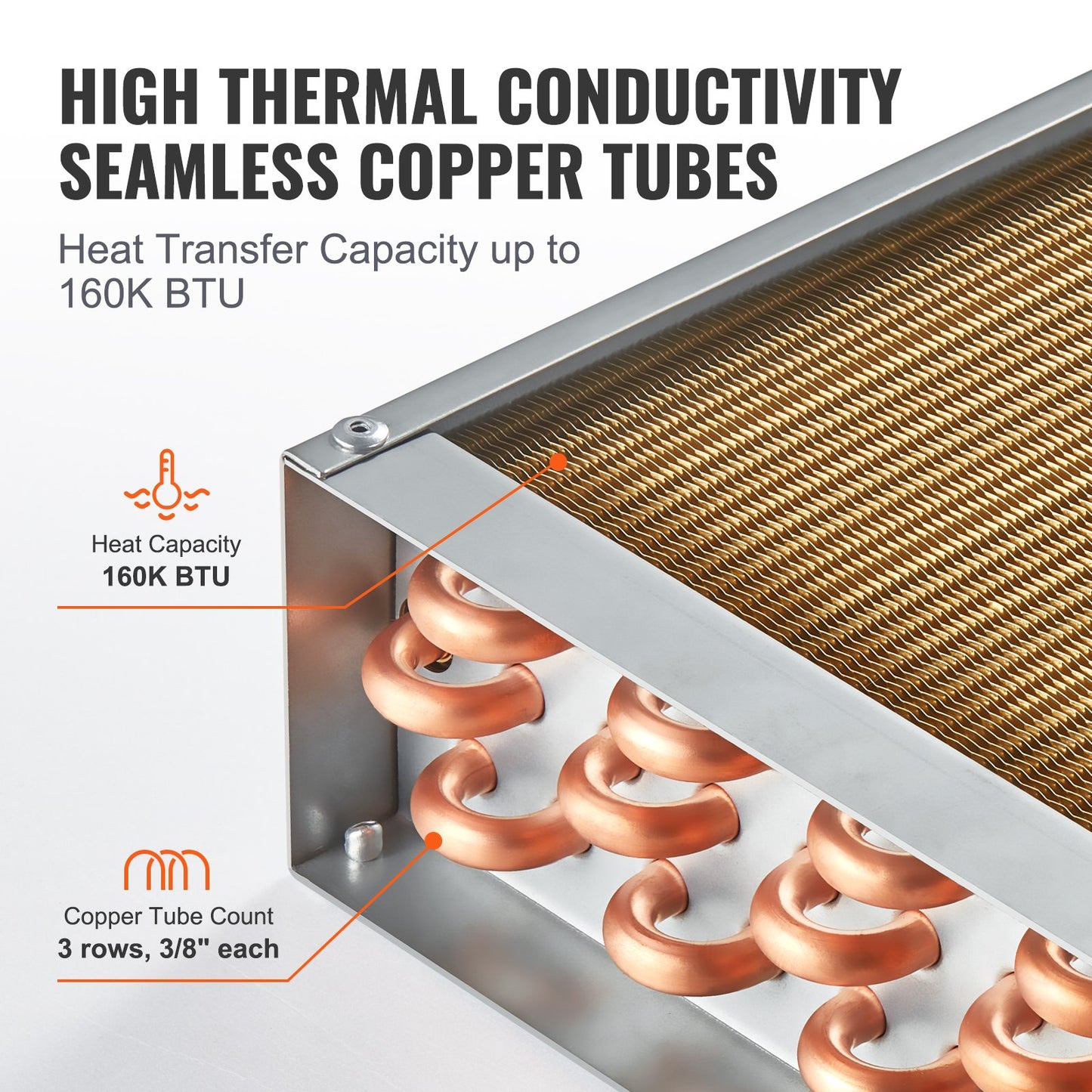 20"x 20" Heat Exchanger Water to Air 3-Row 3/8" Copper Ports 242 Fins
