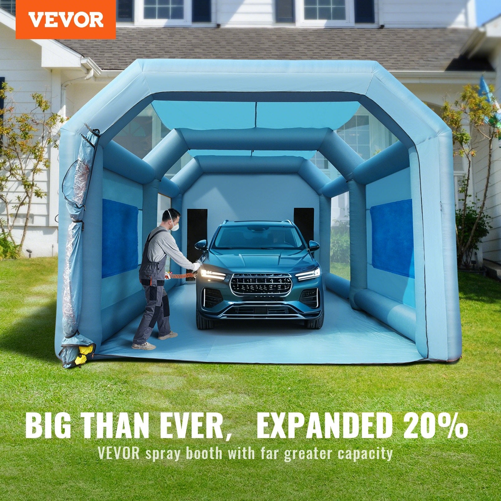 Inflatable Paint Booth, 23x13x8.5ft Inflatable Spray Booth, High Powerful 480W+750W Blowers Spray Booth Tent, Car Paint Tent Air Filter System for Car Parking Tent Workstation Motorcycle Garage