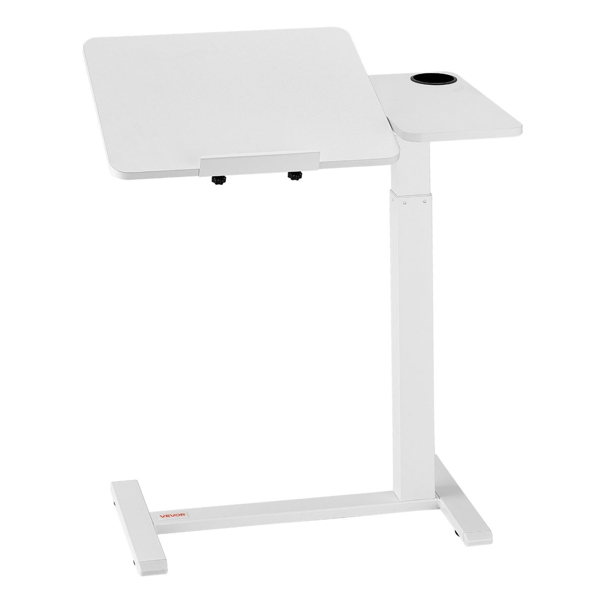 Overbed Table, Mobile Bed Side Table with Flip Desktop and 4 Hidden Wheels, Height & Angle Adjustable Rolling Laptop Desk with Cup Holder, Portable Over Bed Desk for Home, Office, Study, White
