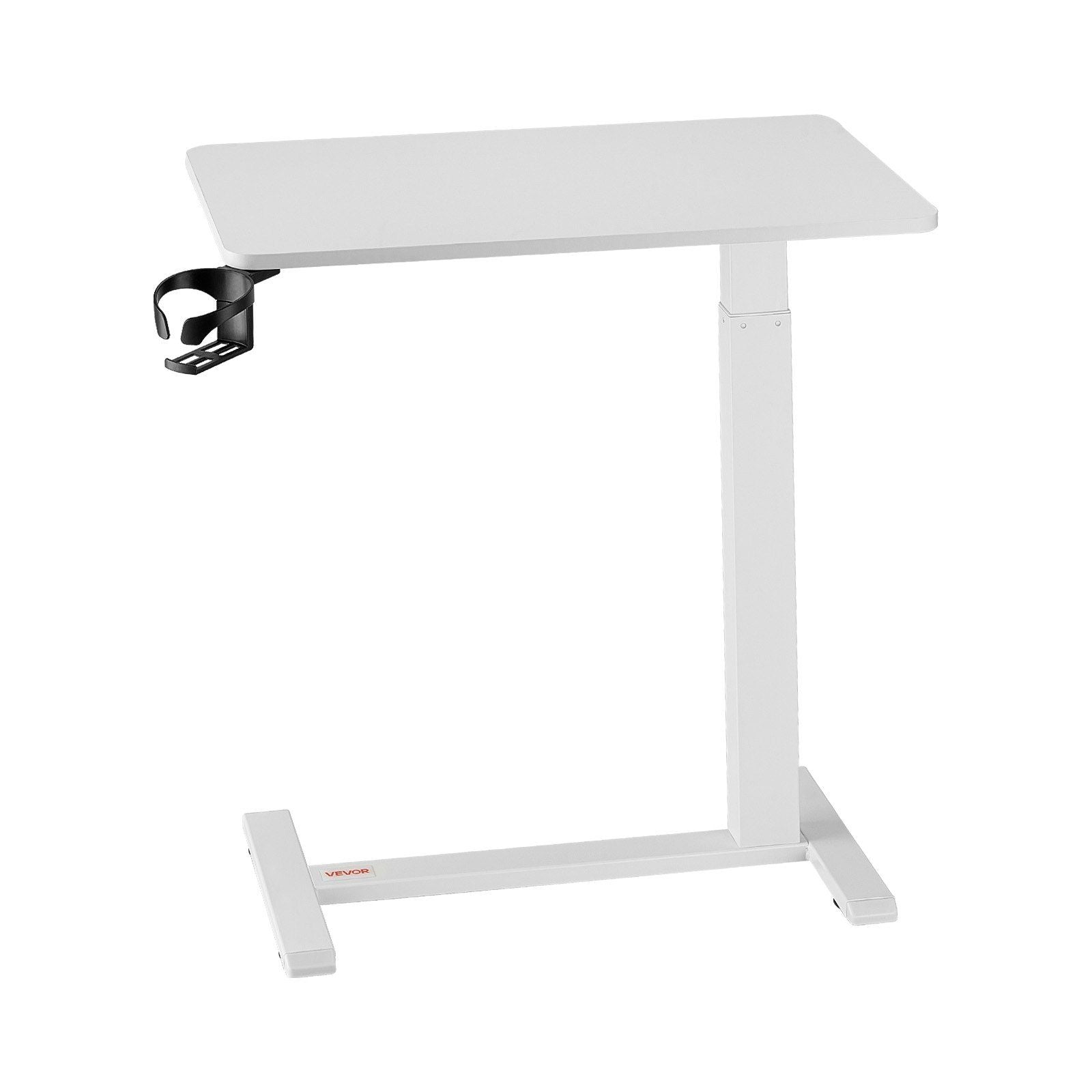 Overbed Table, Mobile Bed Side Table with 4 Hidden Wheels, Height Adjustable Rolling Laptop Desk with Cup Holder, Portable Particleboard Over Bed Desk for Home, Office, Study, White