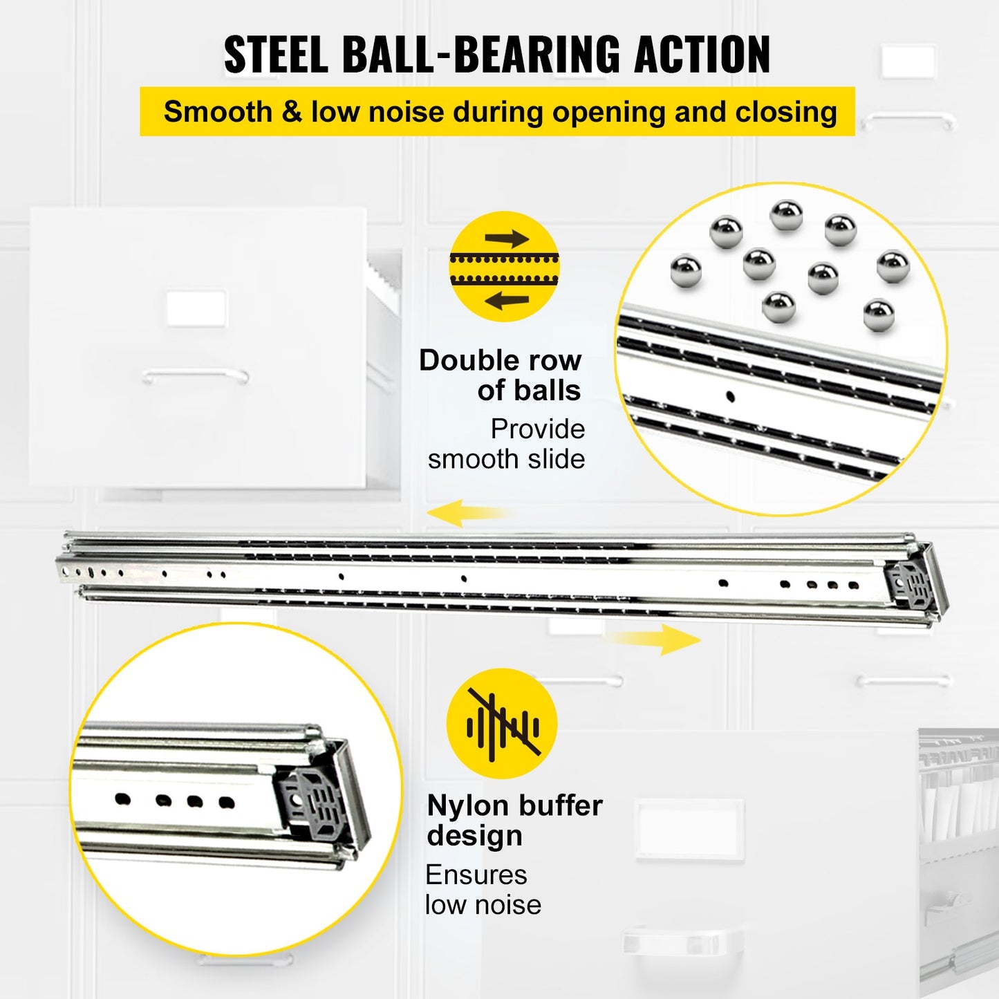 Drawer Slide Soft Close Drawer 1Pair 52" Ball Bearing Full Extension 500lb