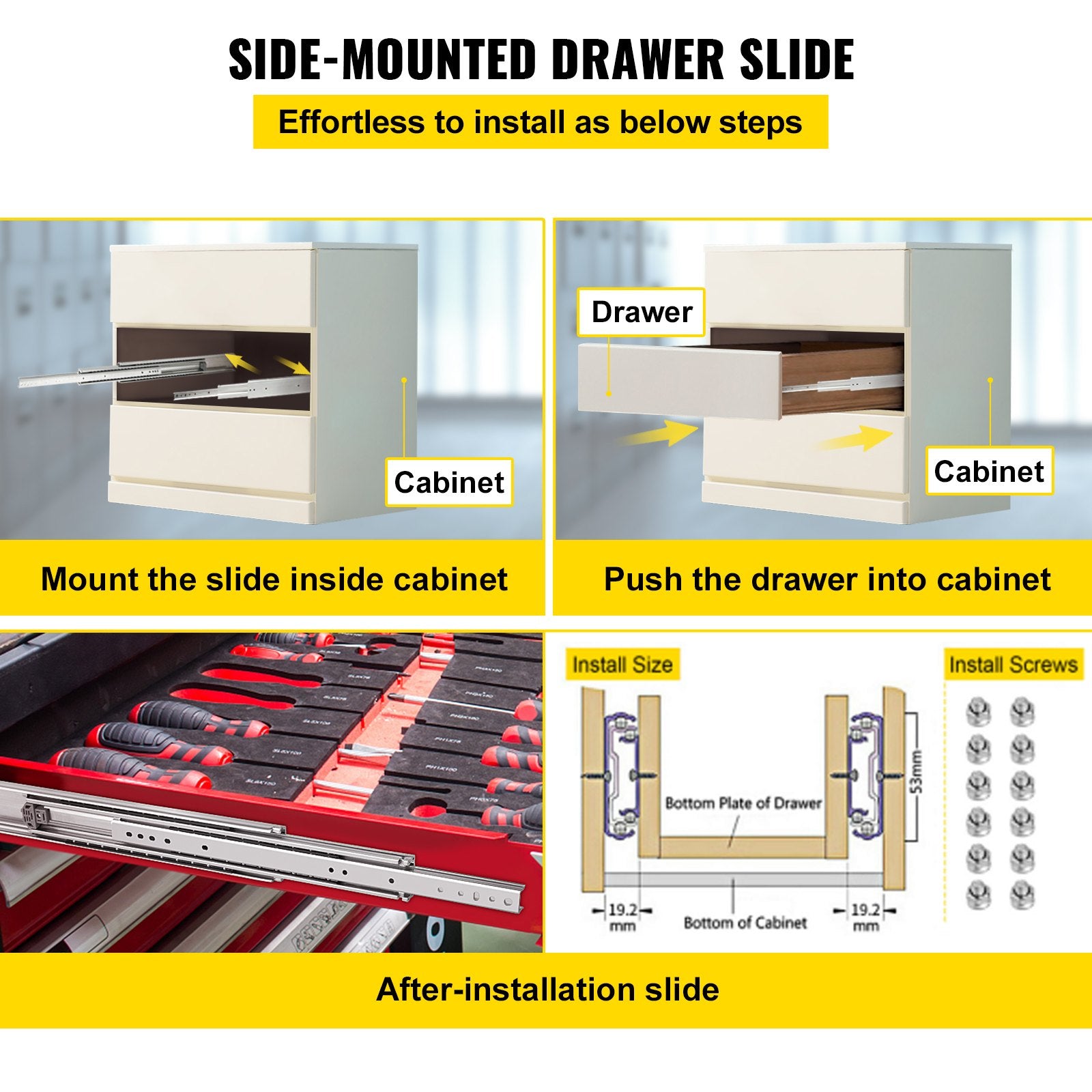 Drawer Slide Soft Close Drawer 1Pair 52" Ball Bearing Full Extension 500lb