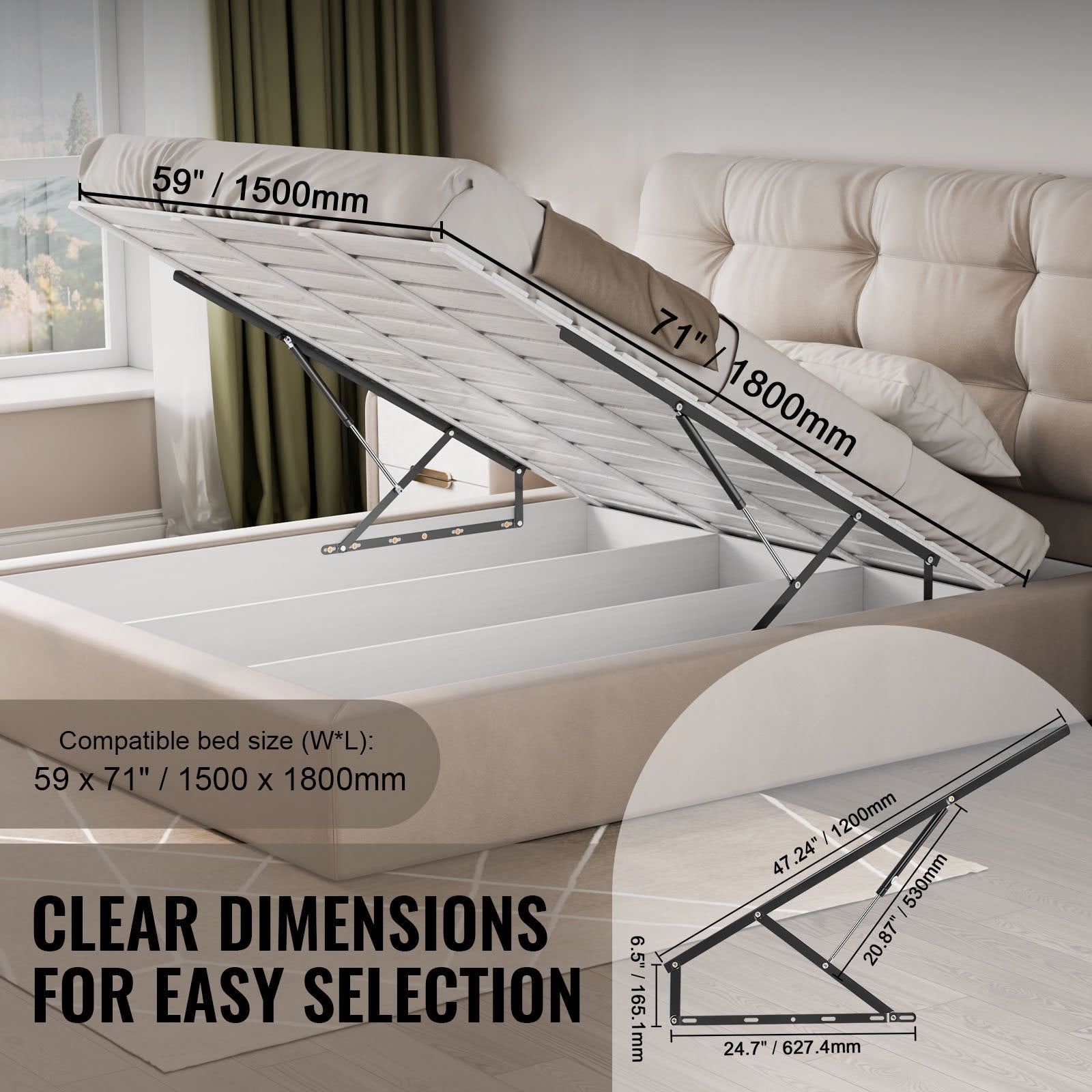 Bed Lift 59x71 in Compatible Bed Size 154 lbs Load DIY Wall Bed Hardware