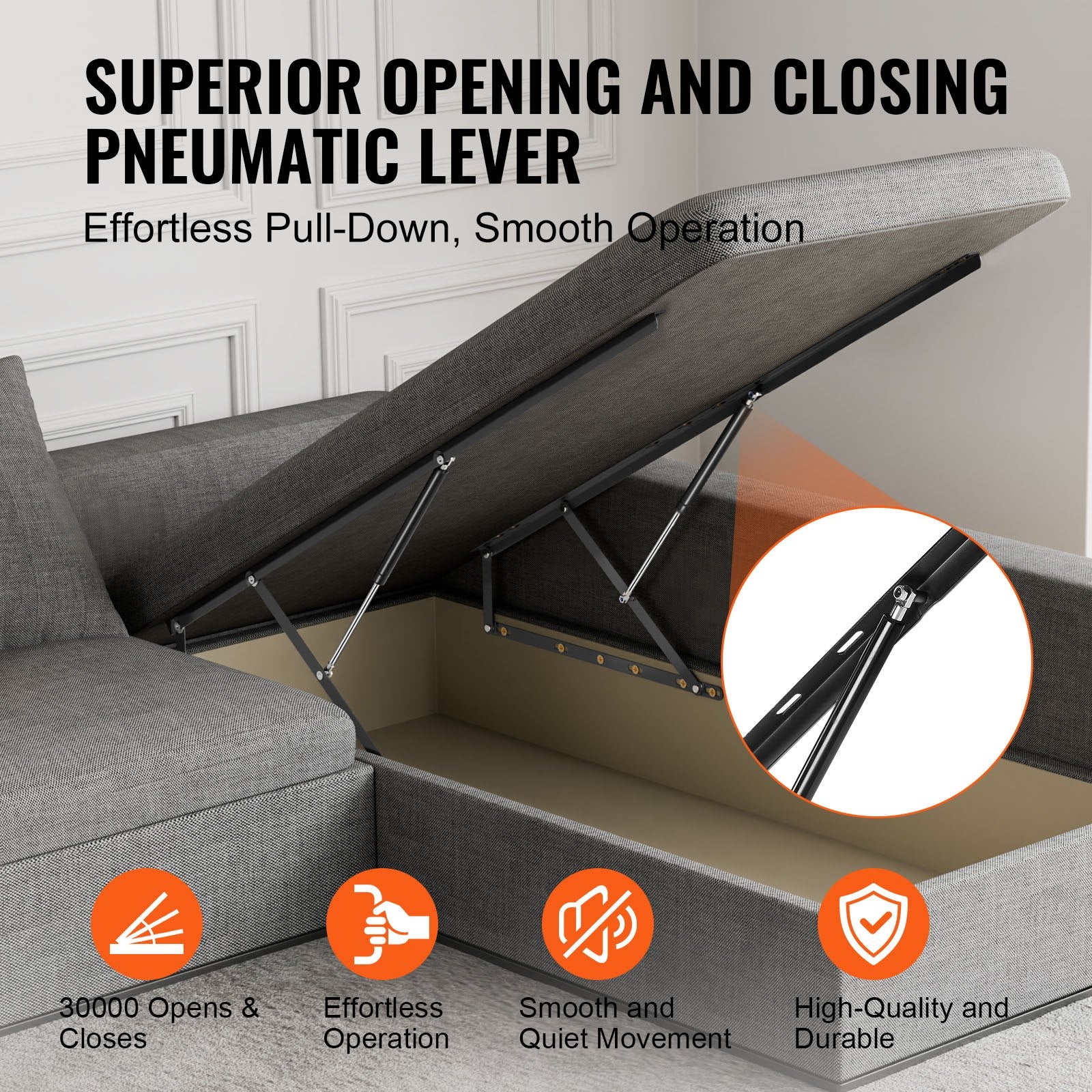 Bed Lift, 1500x2000mm Compatible Extra-large Size 140kg Load Bearing, DIY Wall Bed Mechanical Hardware Kit Vertical Deluxe, Pneumatic Lever Heavy Duty Support, Folding for Guestroom