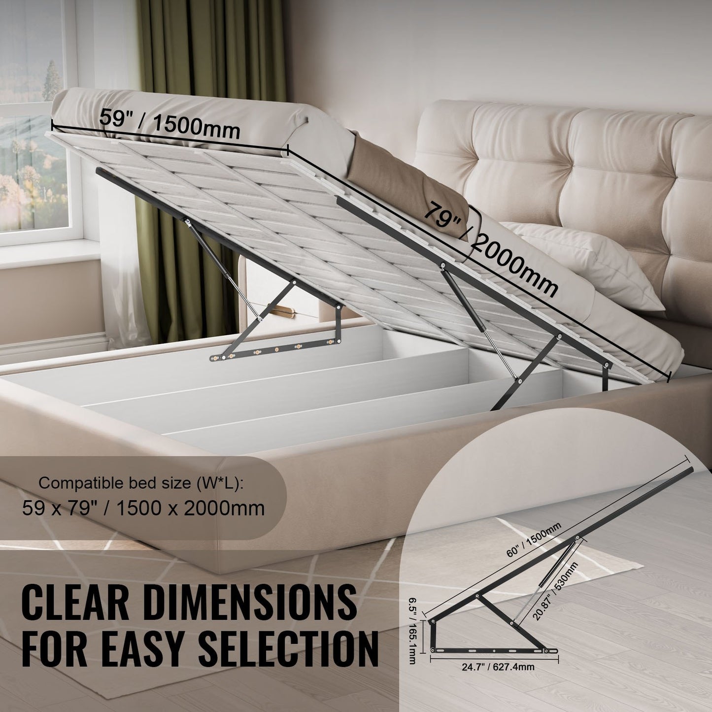 Bed Lift 59x79 in Compatible Bed Size 265 lbs Load DIY Wall Bed Hardware