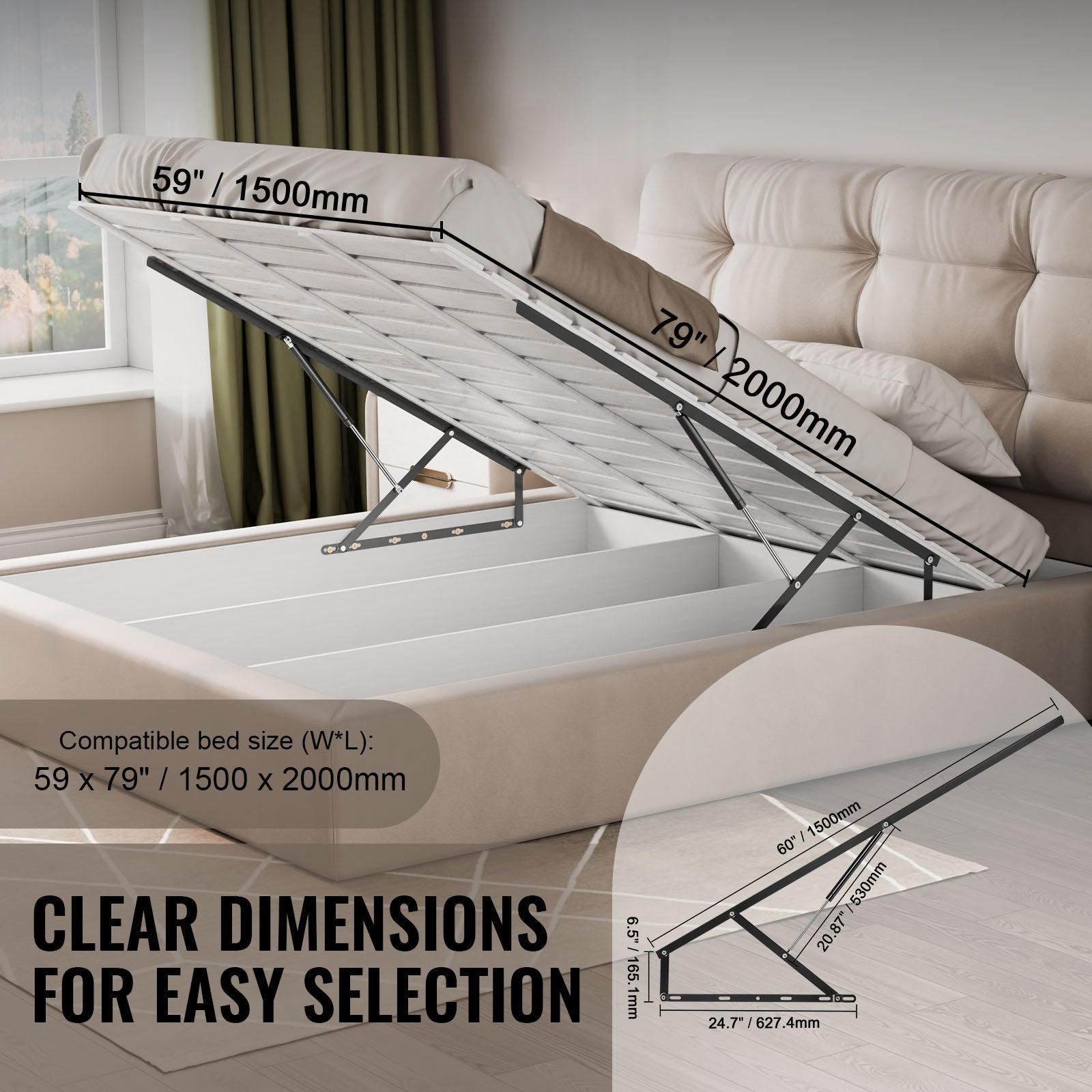 Bed Lift 59x79 in Compatible Bed Size 265 lbs Load DIY Wall Bed Hardware