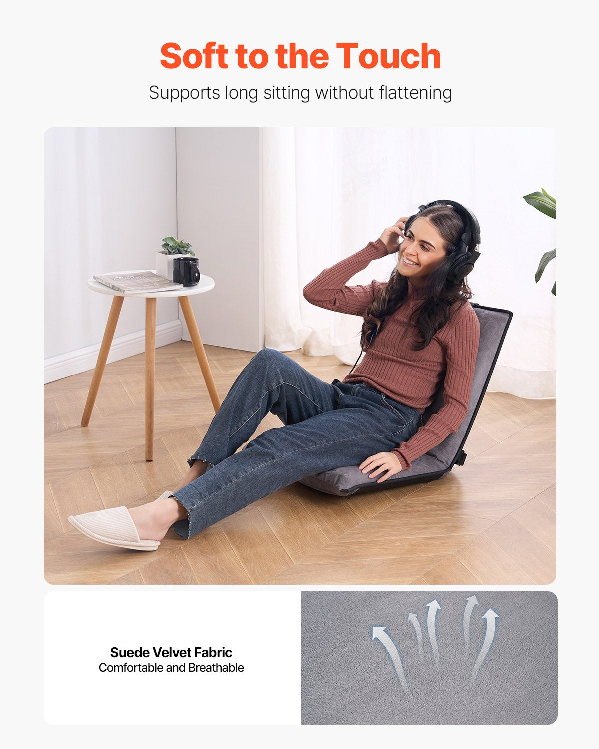 Floor Chair, 6-Position Adjustable Meditation Chair with Back Support, Folding Sofa Chair for Reading TV Watching and Gaming, Portable Floor Seat Lounge Sofa Chair for Kids Teens Adults, Gray