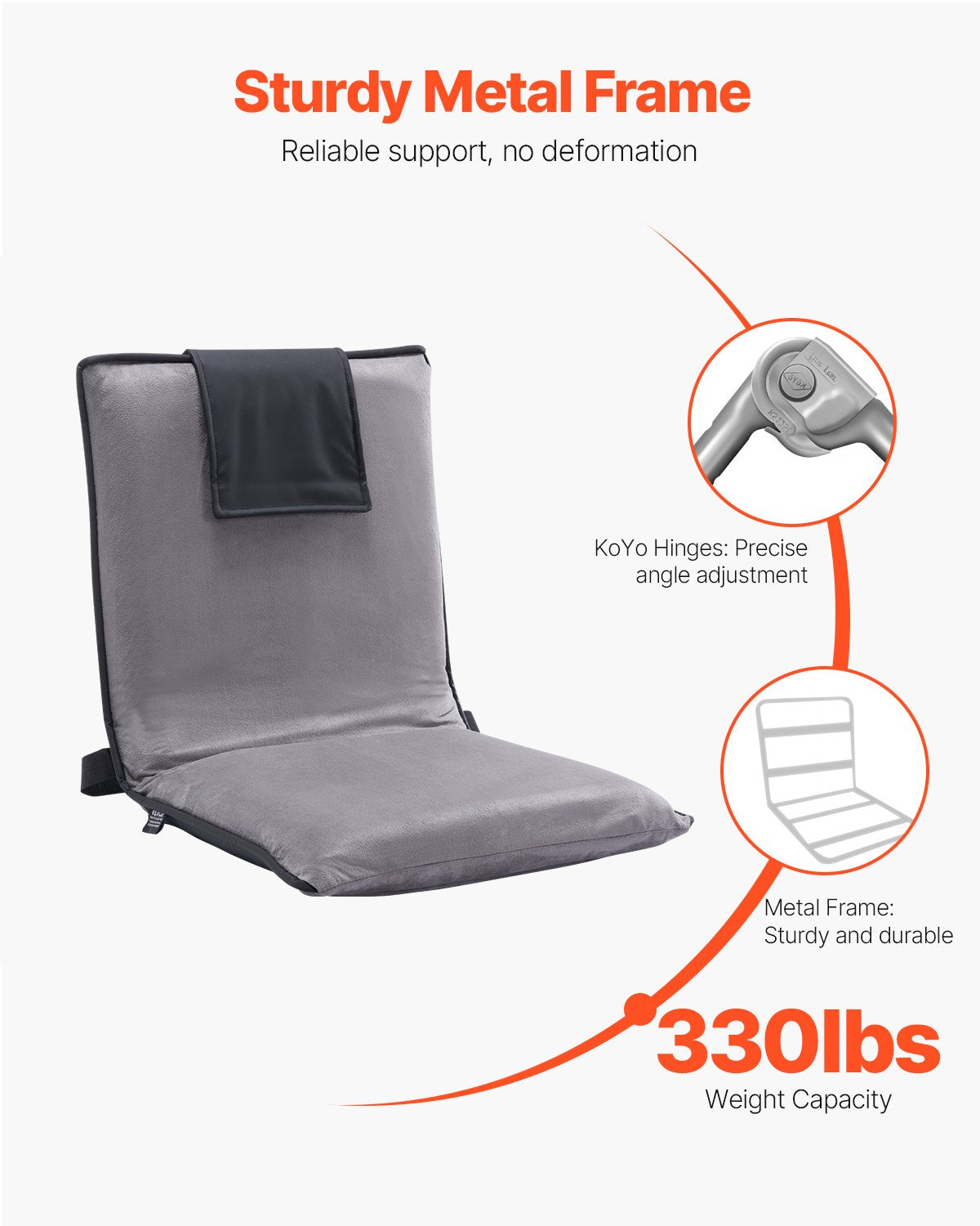 Floor Chair, 6-Position Adjustable Meditation Chair with Back Support, Folding Sofa Chair for Reading TV Watching and Gaming, Portable Floor Seat Lounge Sofa Chair for Kids Teens Adults, Gray