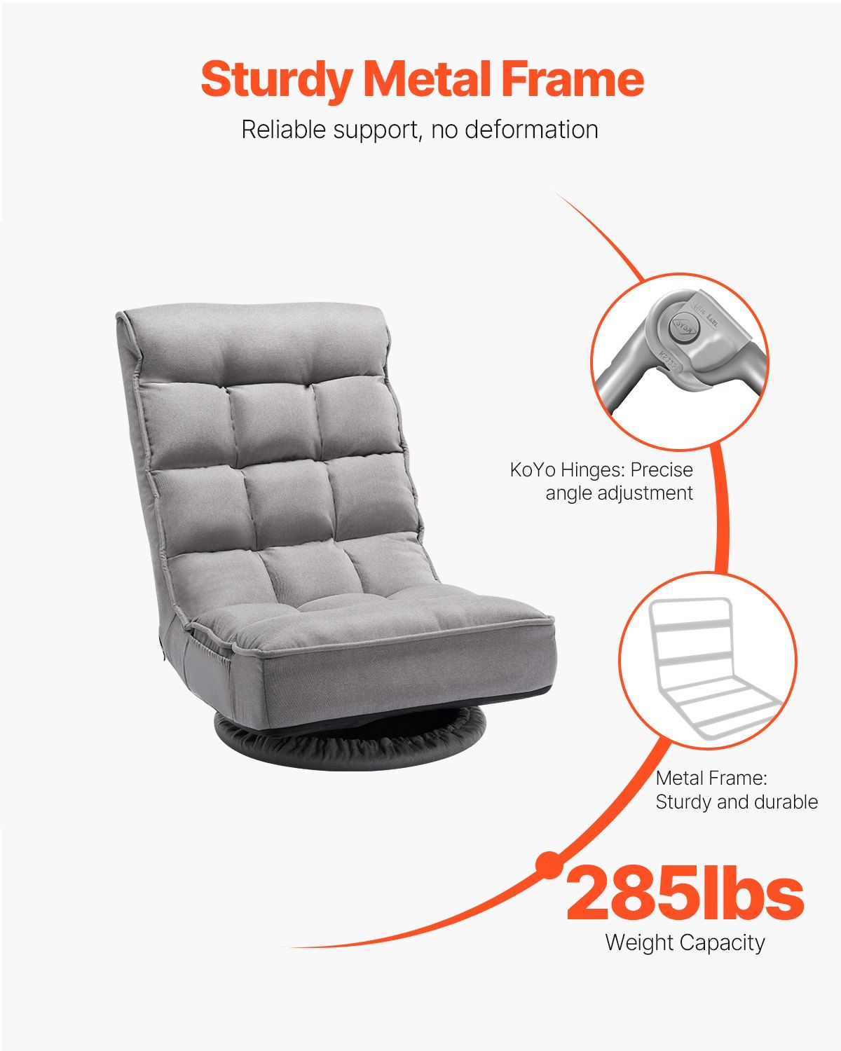 Swivel Floor Gaming Chair, Gray