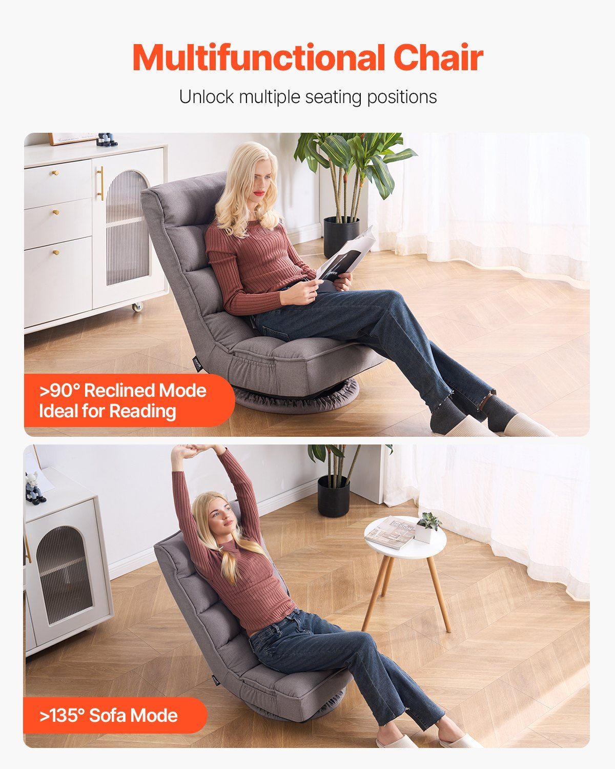 Swivel Floor Gaming Chair, Gray