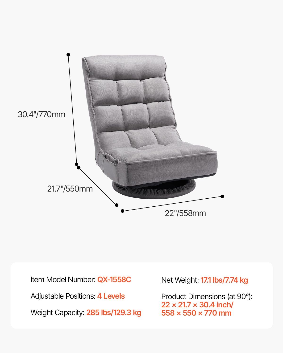 Swivel Floor Gaming Chair, Gray