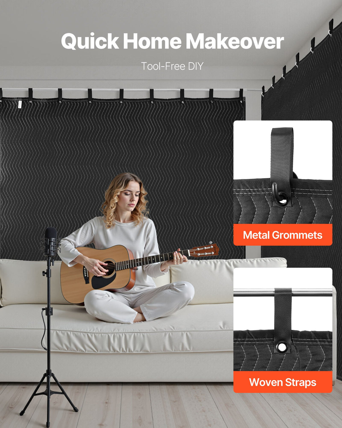 2 Pack Sound Dampening Blankets, 2438 x 2032 mm, Extra Large Soundproof Blanket with Grommets, Studio Grommeted Blanket with Cotton Filling, for Window, Door, Light Blocker, Music Recording
