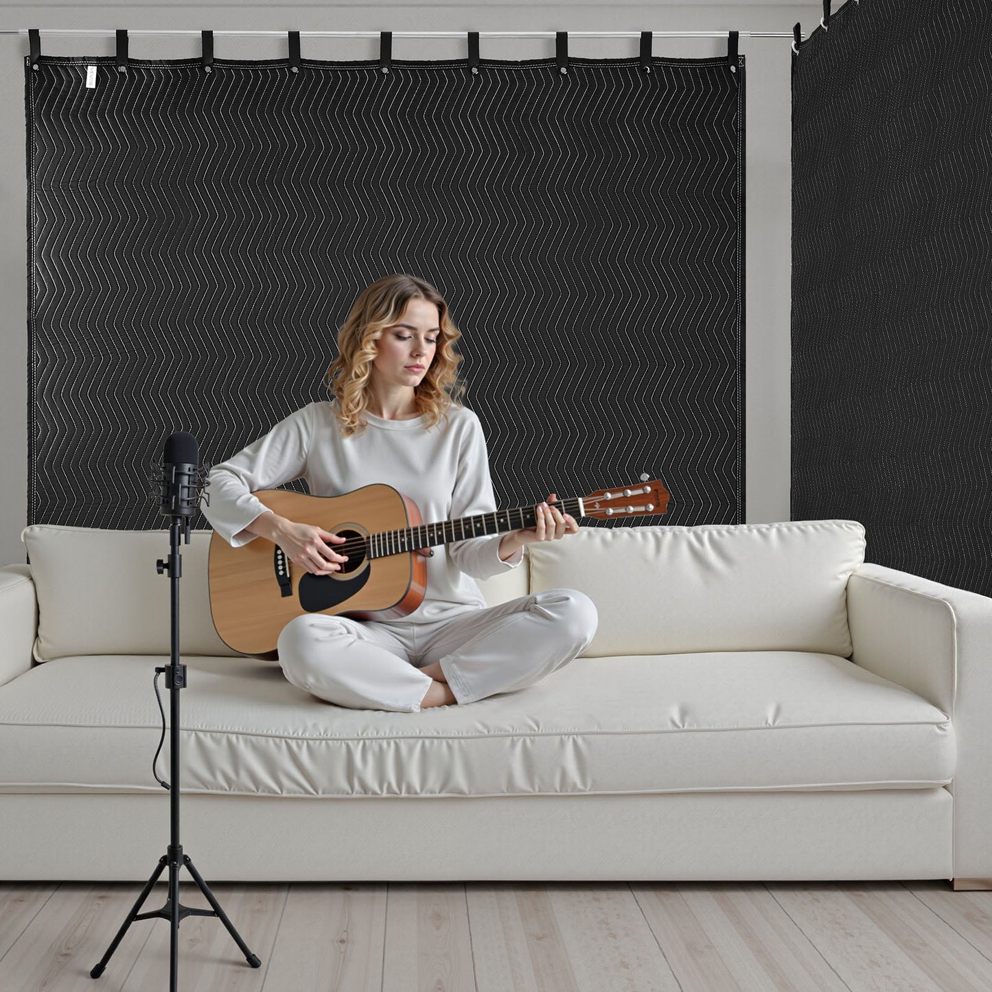 2 Pack Sound Dampening Blankets, 2438 x 2032 mm, Extra Large Soundproof Blanket with Grommets, Studio Grommeted Blanket with Cotton Filling, for Window, Door, Light Blocker, Music Recording