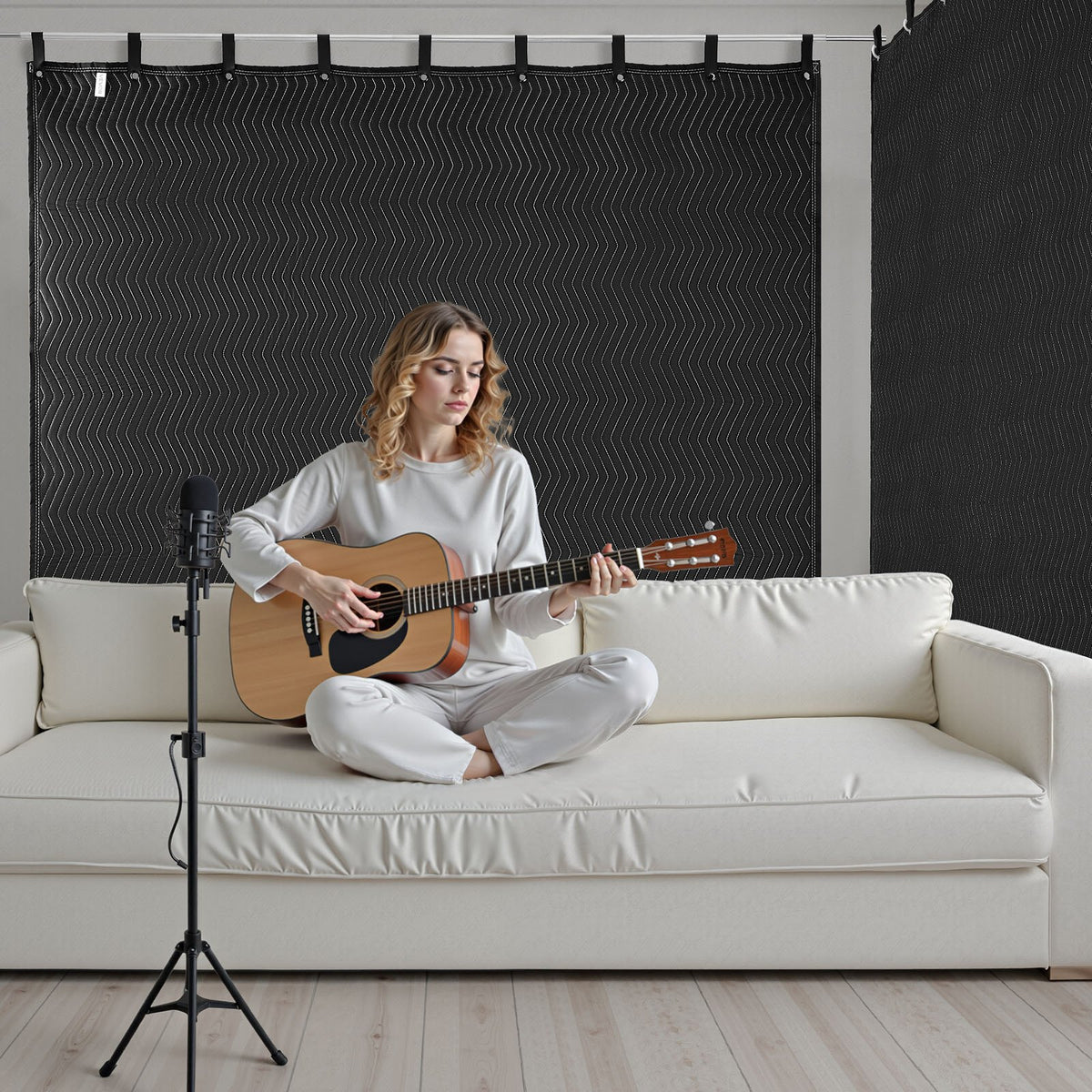 2 Pack Sound Dampening Blankets, 2438 x 2032 mm, Extra Large Soundproof Blanket with Grommets, Studio Grommeted Blanket with Cotton Filling, for Window, Door, Light Blocker, Music Recording
