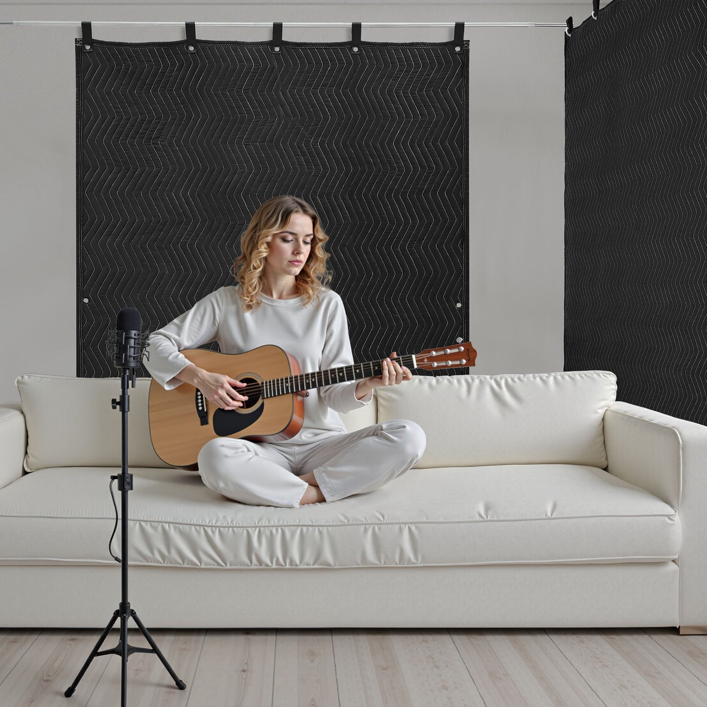 Sound Dampening Blankets, Soundproof Curtains with 2032 x 1219 mm, Soundproof Blanket with Grommets, Studio Grommeted Blanket, for Window, Door, Light Blocker, Music Recording, Black