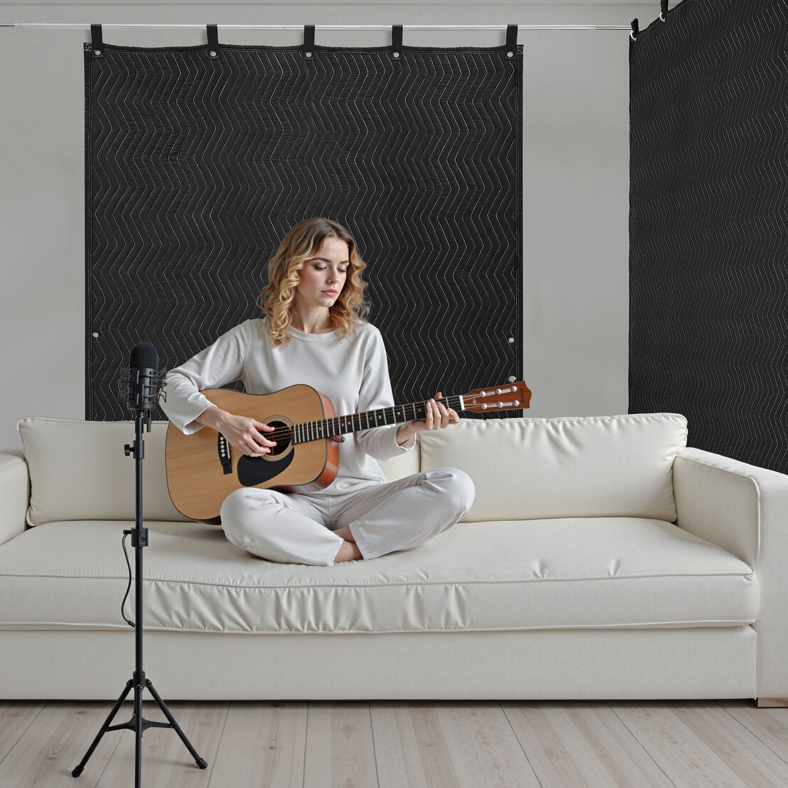 Sound Dampening Blankets, Soundproof Curtains with 2032 x 1219 mm, Soundproof Blanket with Grommets, Studio Grommeted Blanket, for Window, Door, Light Blocker, Music Recording, Black