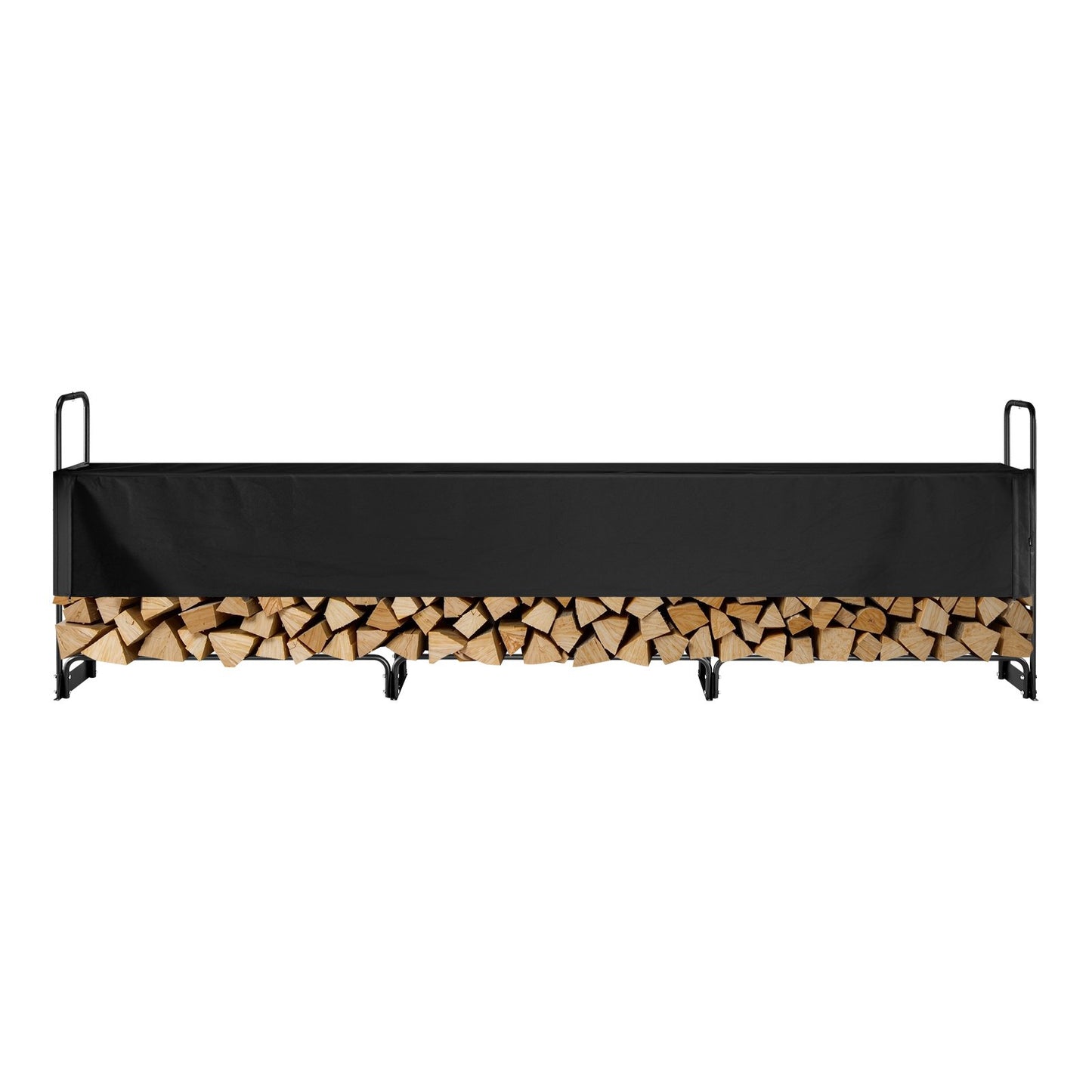 Firewood Rack with Waterproof Cover, 383 x 36 x 117 cm Outdoor Firewood Holder, 660lb Weight Capacity, 1/2 Cord Log Holder, Half-Covered, Powder-coated Wood Storage Rack for Fireplace Deck