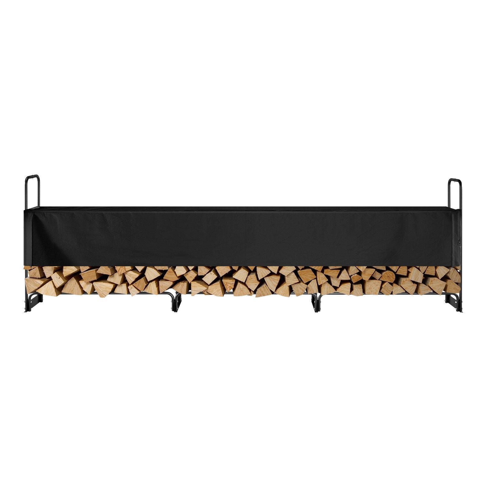Firewood Rack with Waterproof Cover, 383 x 36 x 117 cm Outdoor Firewood Holder, 660lb Weight Capacity, 1/2 Cord Log Holder, Half-Covered, Powder-coated Wood Storage Rack for Fireplace Deck