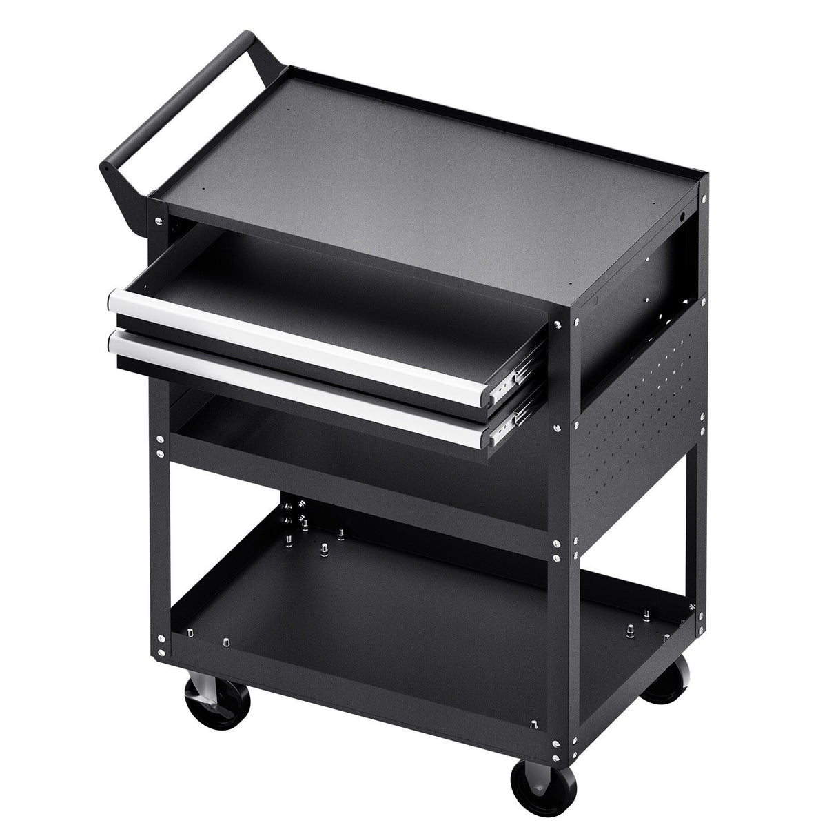 5-Tier Tool Cart with Wheels, 400 lbs Load Capacity, Rolling Work Cart with 2 Drawers & Pegboard, Mechanic Tool Storage Organizer with Locking System for Garage, Warehouse and Repair Shop, Black