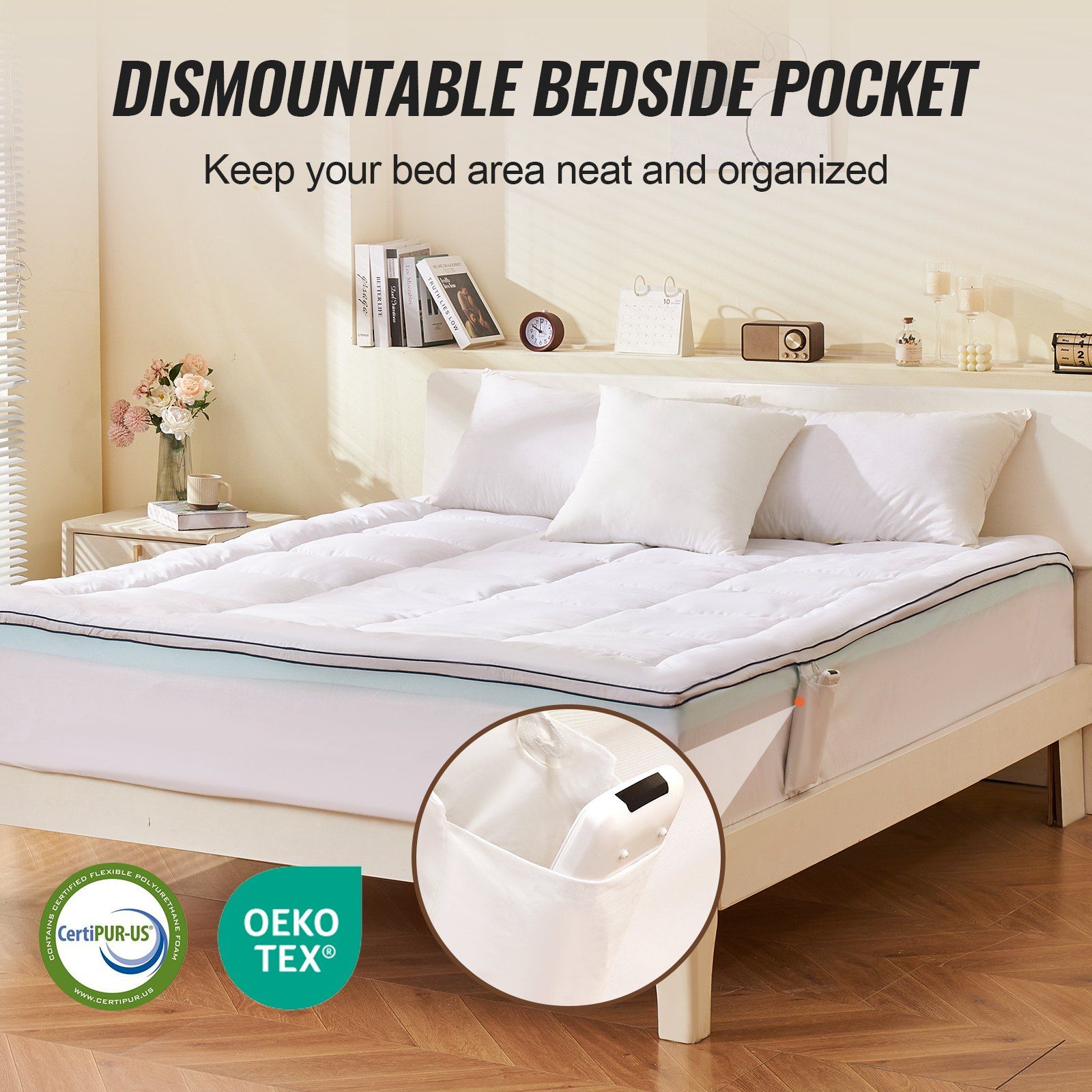 Mattress Topper, Queen Size, 76.2 mm Thickness, Memory Foam, Fiber Fill, Detachable & Washable, Ergonomically Designed for Pressure Relief, Comfortable Cooling & Breathable, for Hot Sleepers