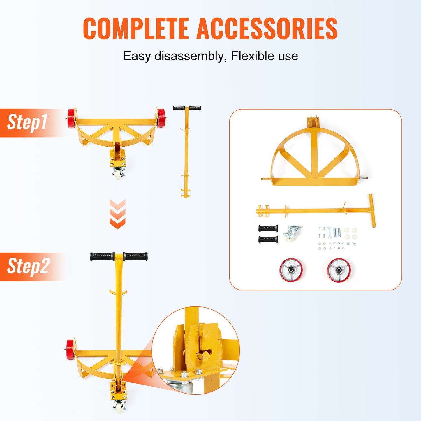 250L Drum Dolly, 544 kg Load Capacity, Barrel Dolly Cart Drum Caddy Round Dolly Steel Low Profile, Heavy Duty Steel Frame with Adjustable Handle 3 Wheels, for Workshop Factory Warehouse