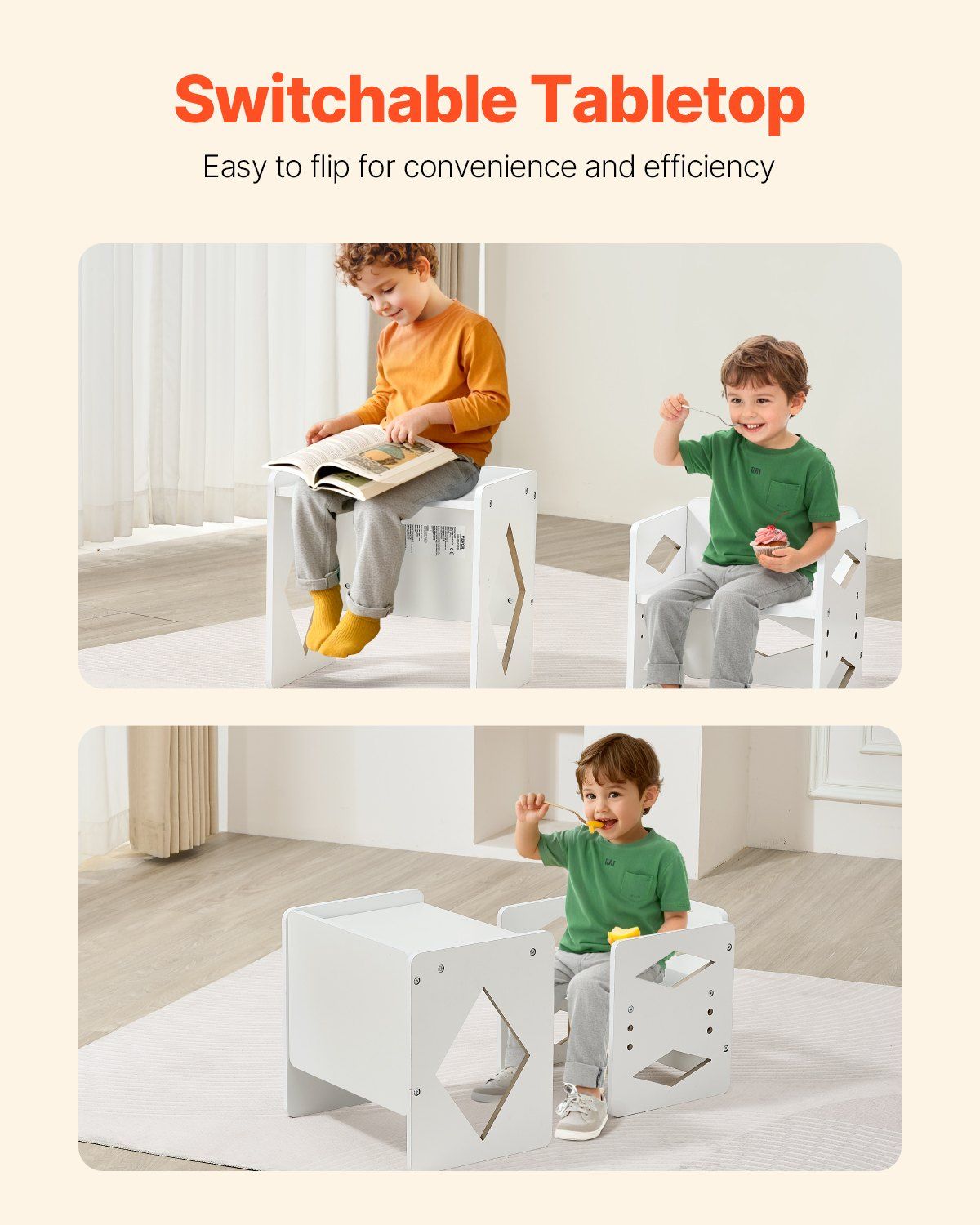 Montessori Weaning Table and Chair Set, Wooden Toddler Table and Chair Set for Aged 1-5, Adjustable Height Kids Montessori Chair and Activity Table, Ideal for Reading, Eating, Playing - White