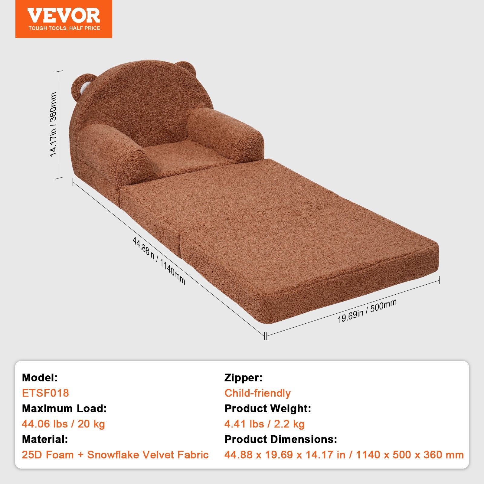 Baby Chair Foldable 2-in-1 Baby Lounger Couch Cartoon Kids Sofa Brown