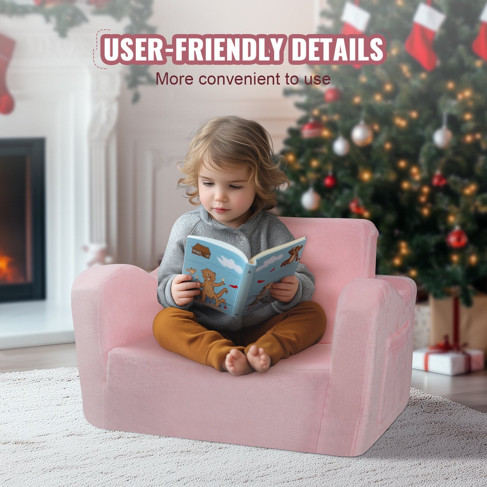 Baby Chair Foldable 2-in-1 Comfy Baby Lounger Couch Kids Sofa Pink